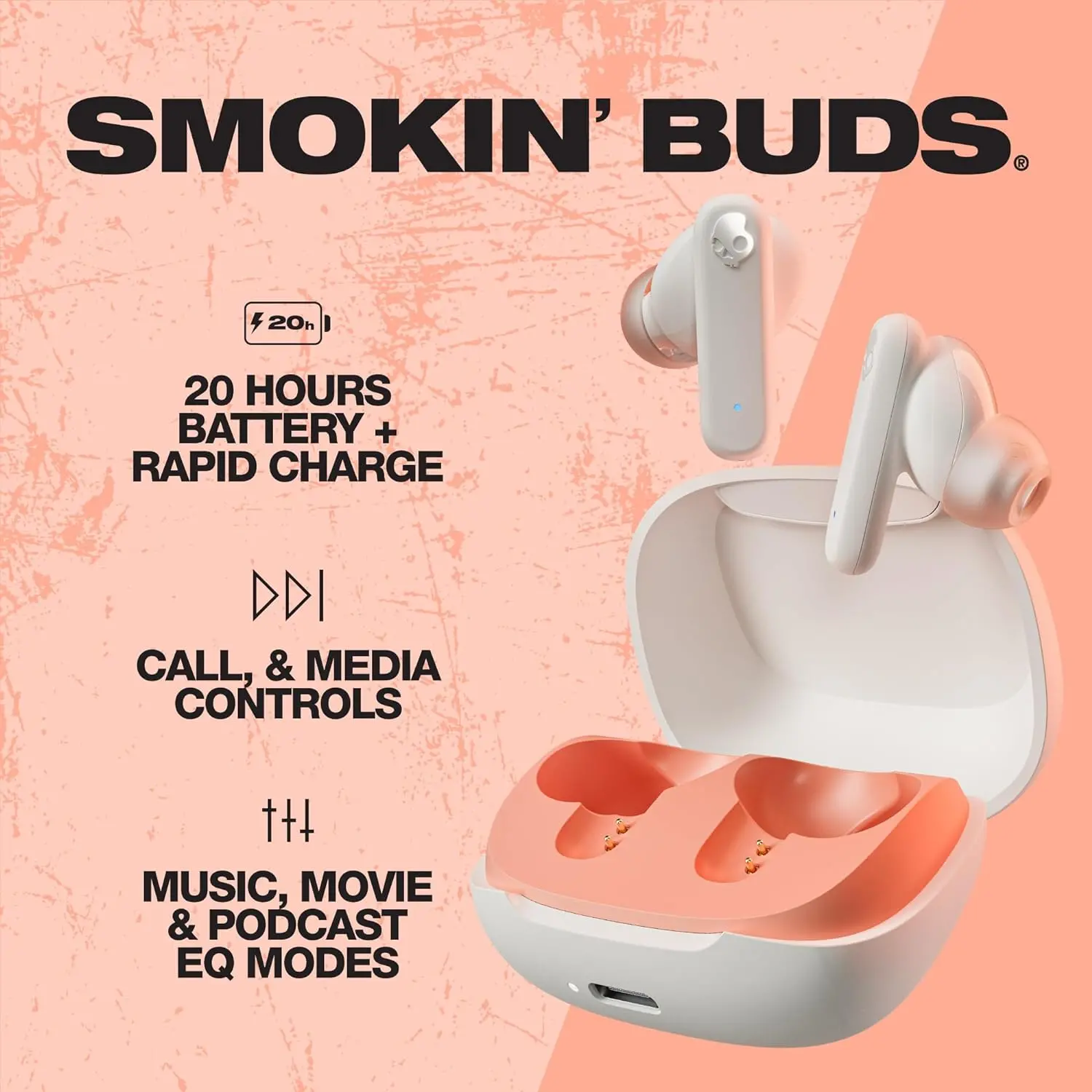 S2TAW-S951 Skullcandy Smokin Bud In-Ear Wireless Earbuds - Bone/Orange Glow-4