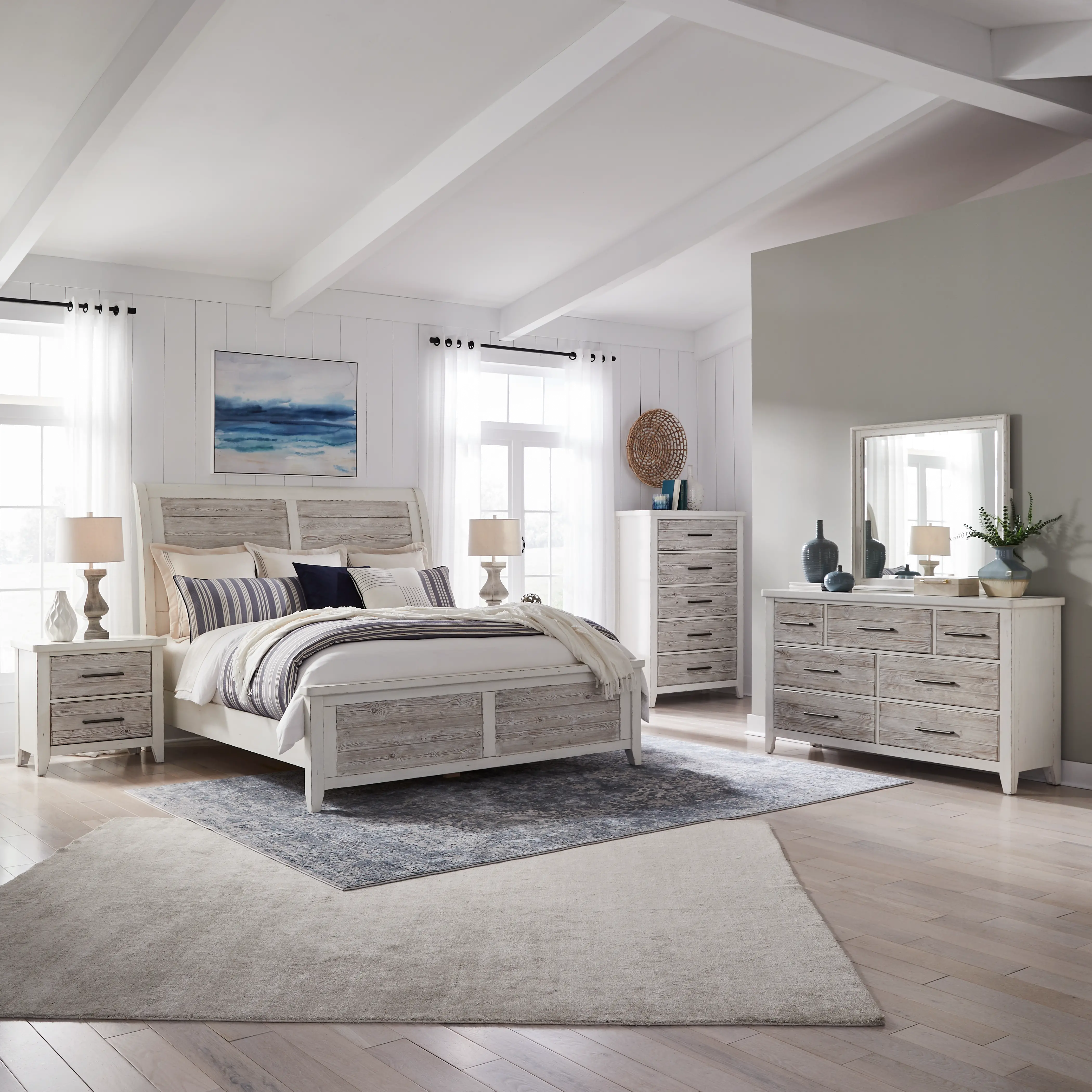 142-BED5/0 Backroads Weathered White Queen Bed-2