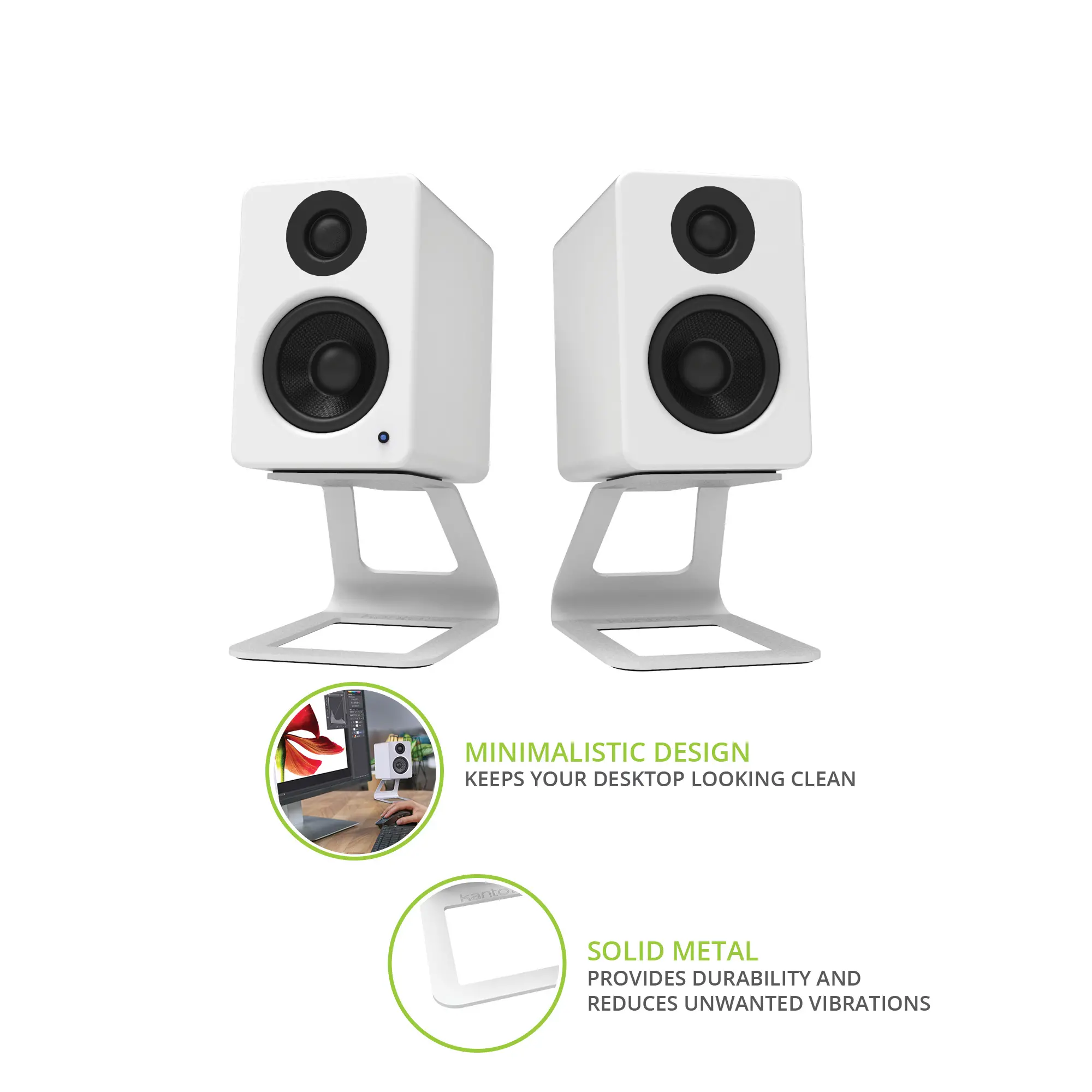 Kanto SE2 Elevated Desktop Speaker Stands for Small Speakers - White, Pair-6
