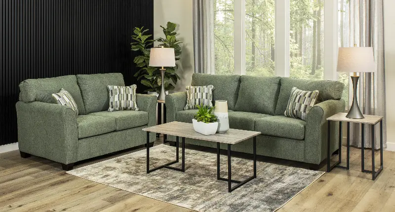 Wall St. Green 7 Piece Living Room Set with Sofa Bed