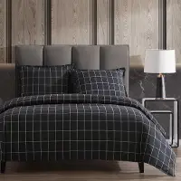 Windowpane Plaid Black Queen 3-Piece Comforter Set