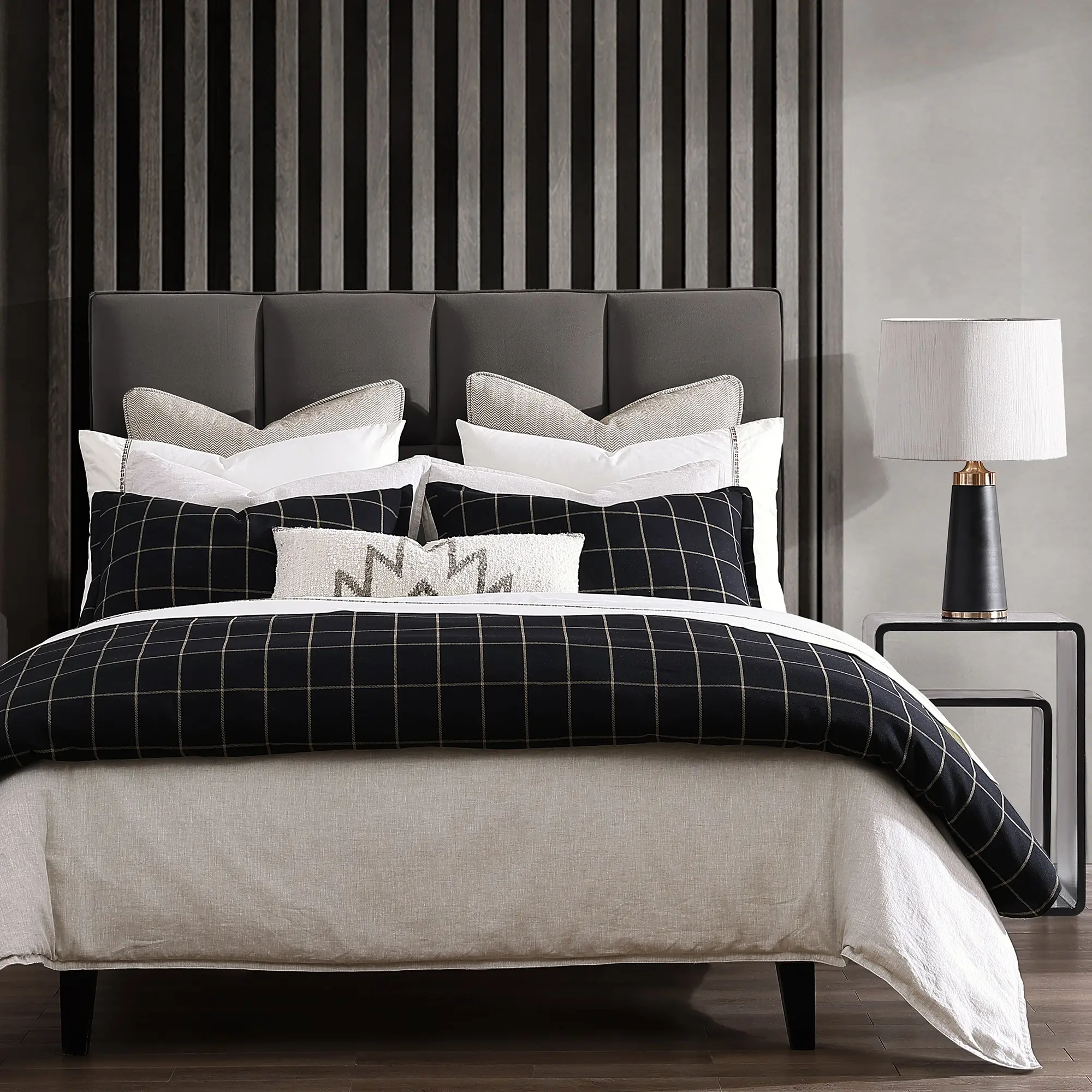 Windowpane Plaid Black Queen 3-Piece Comforter Set-6