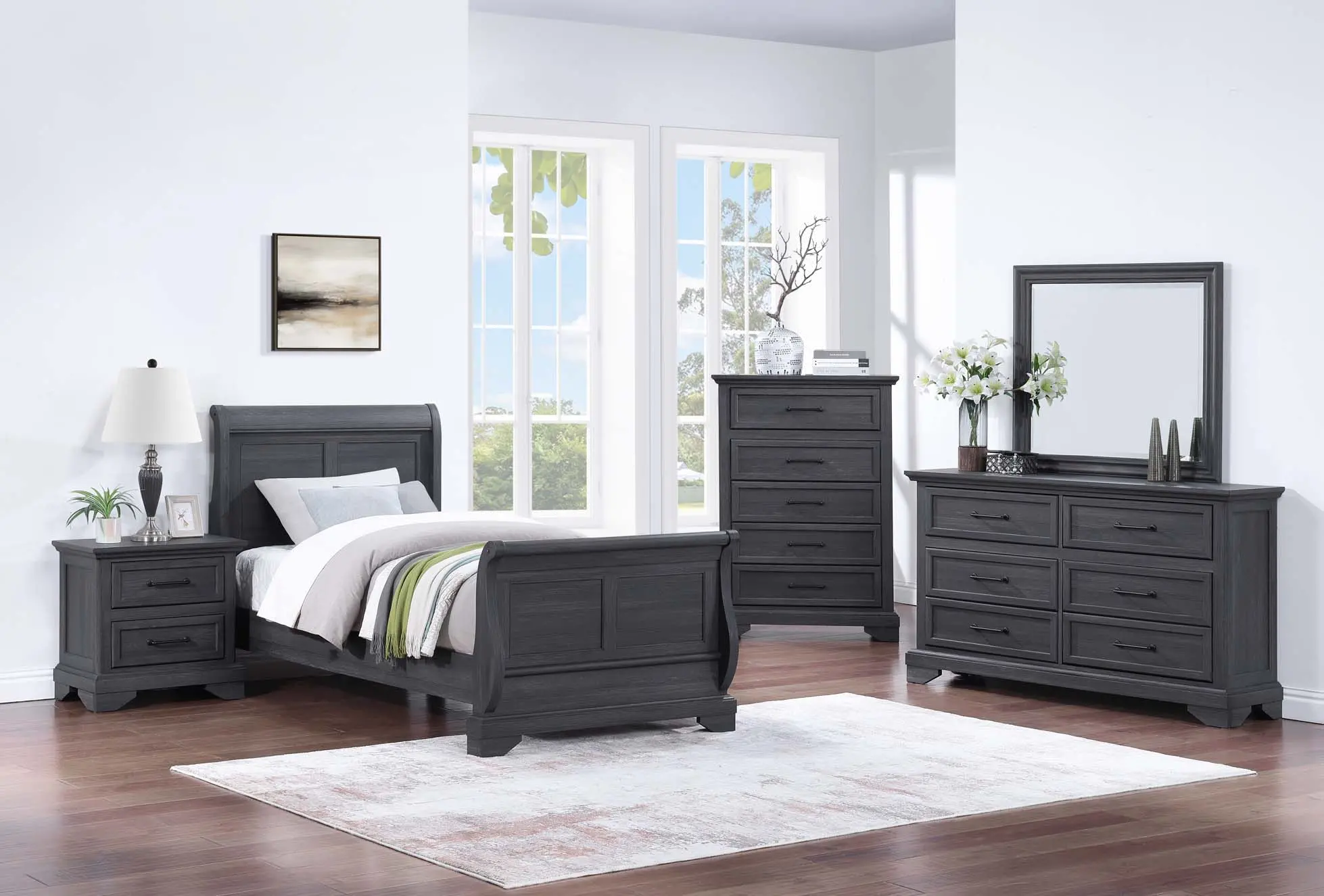 Everton Gray Twin Sleigh Bed-3