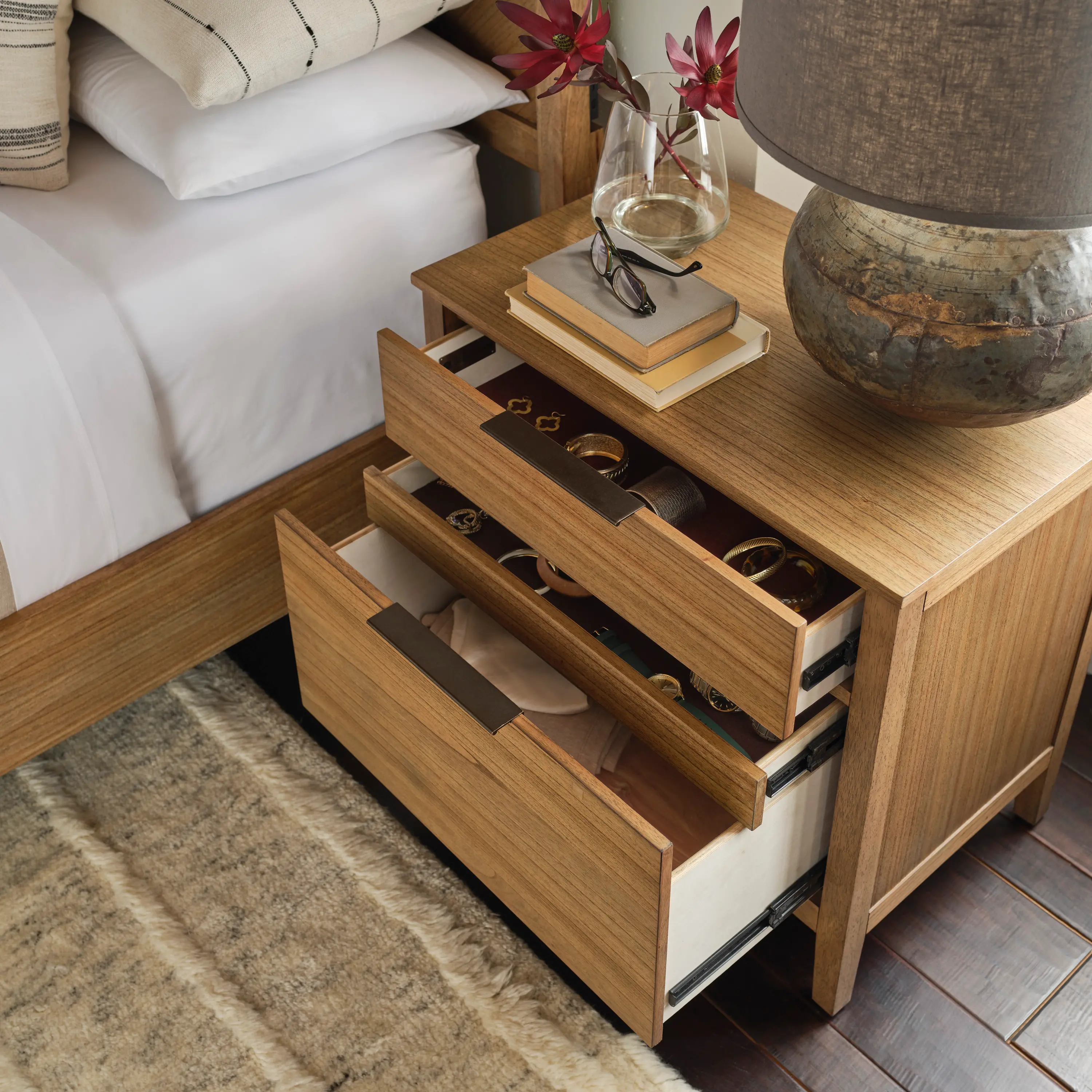 Cyrus Almond Brown 2-Drawer Nightstand-3