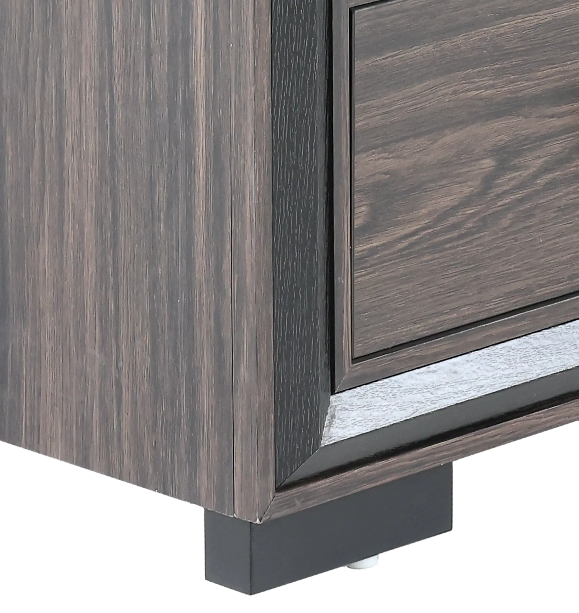 Dark wood dresser with six drawers and black handles, plus matching mirror on top, rectangular frame