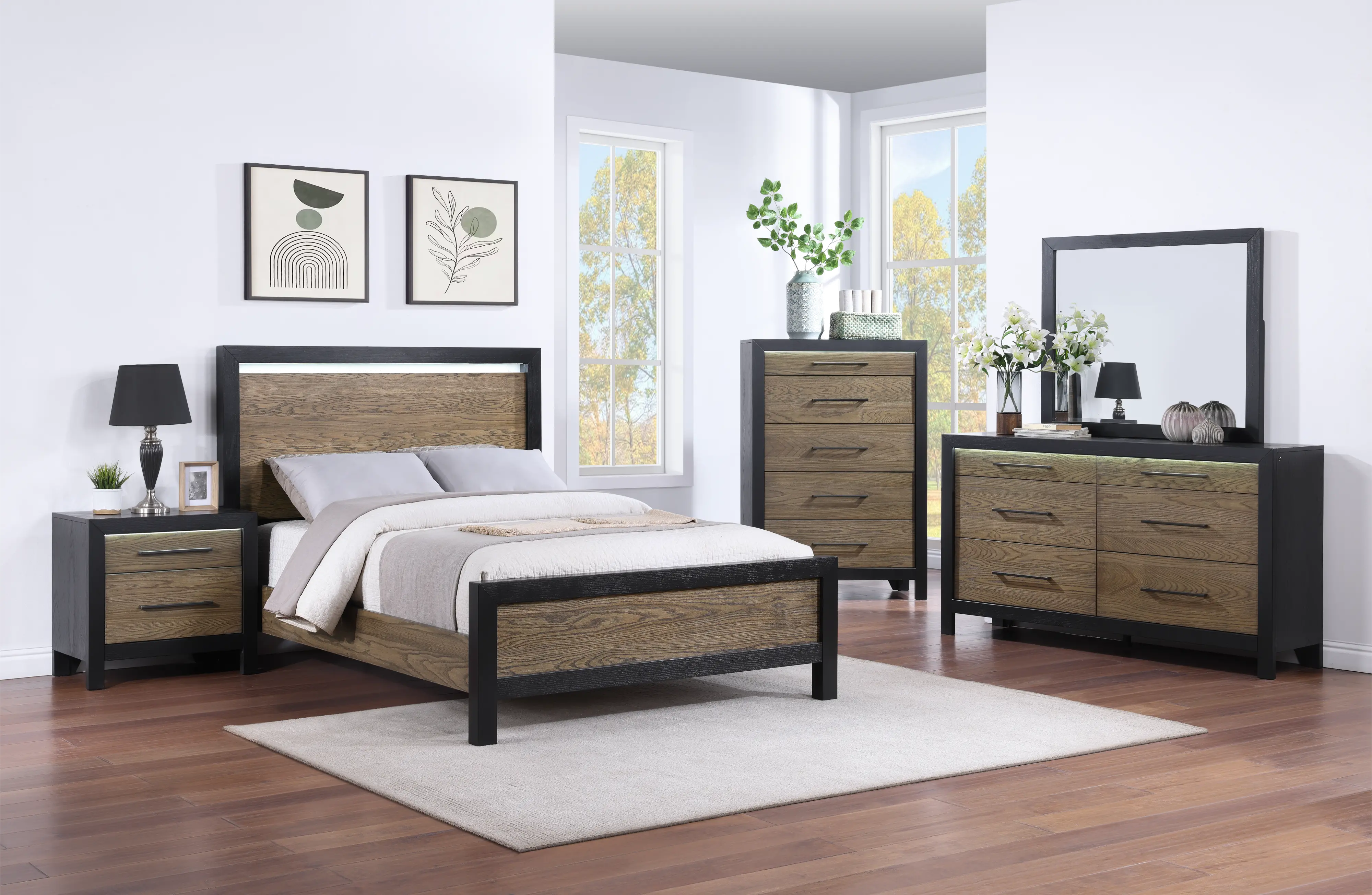 Your House Black and Oak Queen Bed-2