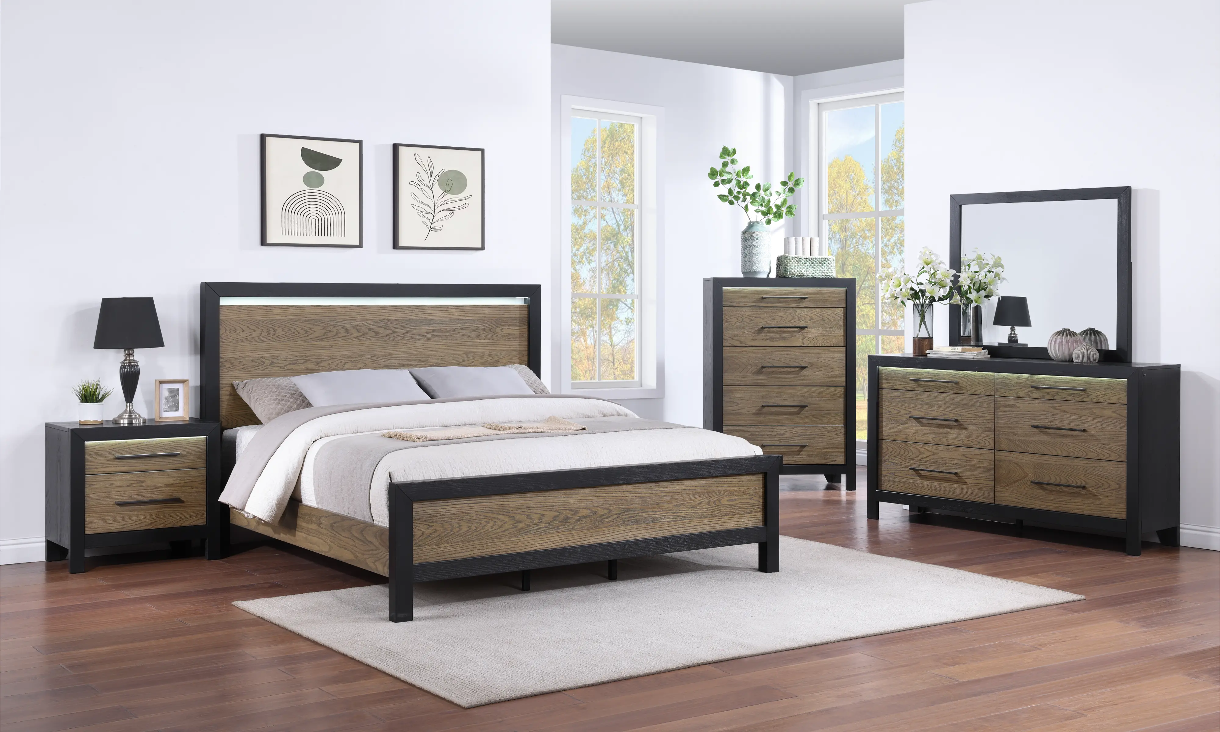 Your House Black and Oak King Bed-3