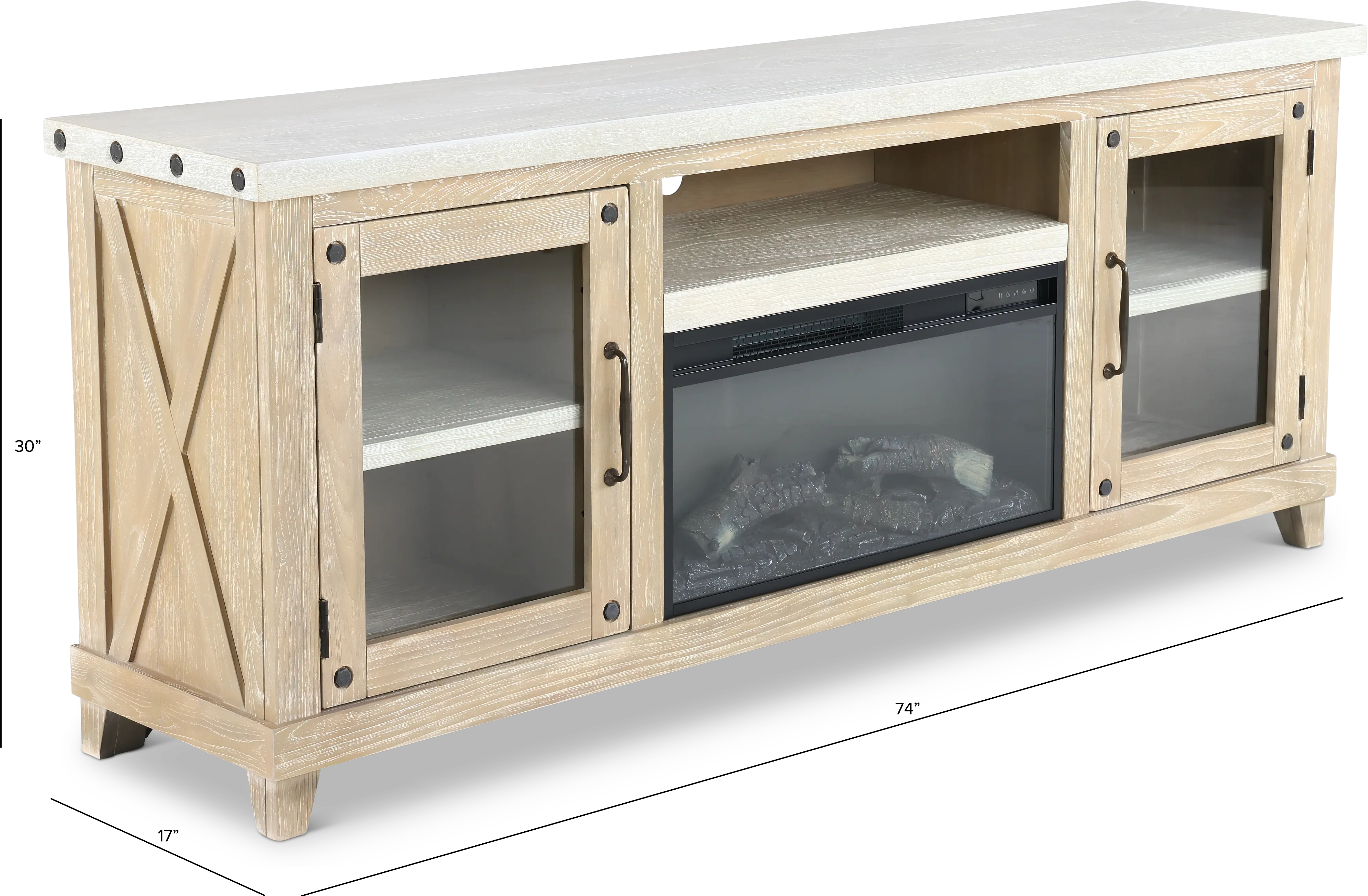Rivan 74  Natural Fireplace TV Stand-2