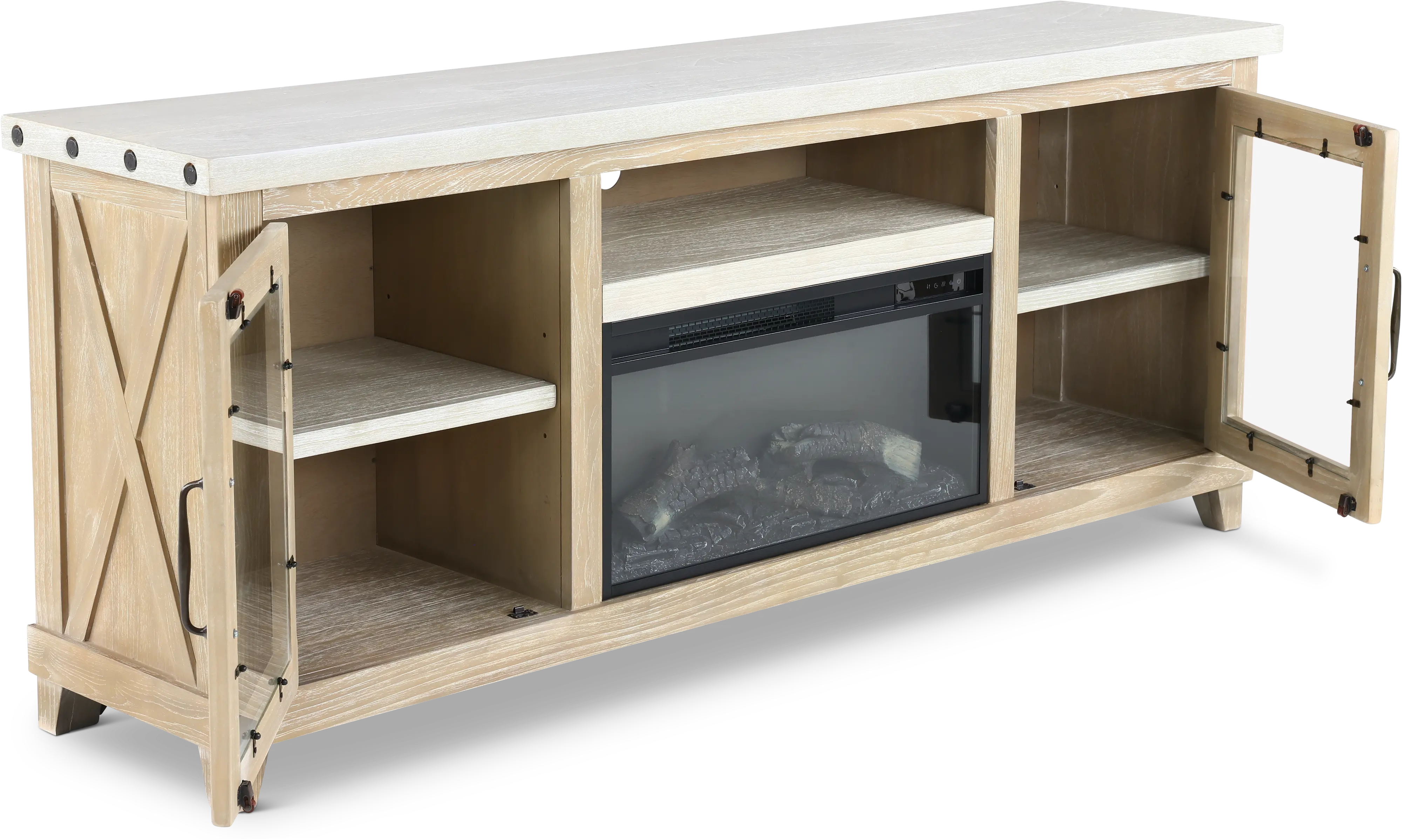 Rivan 74  Natural Fireplace TV Stand-4