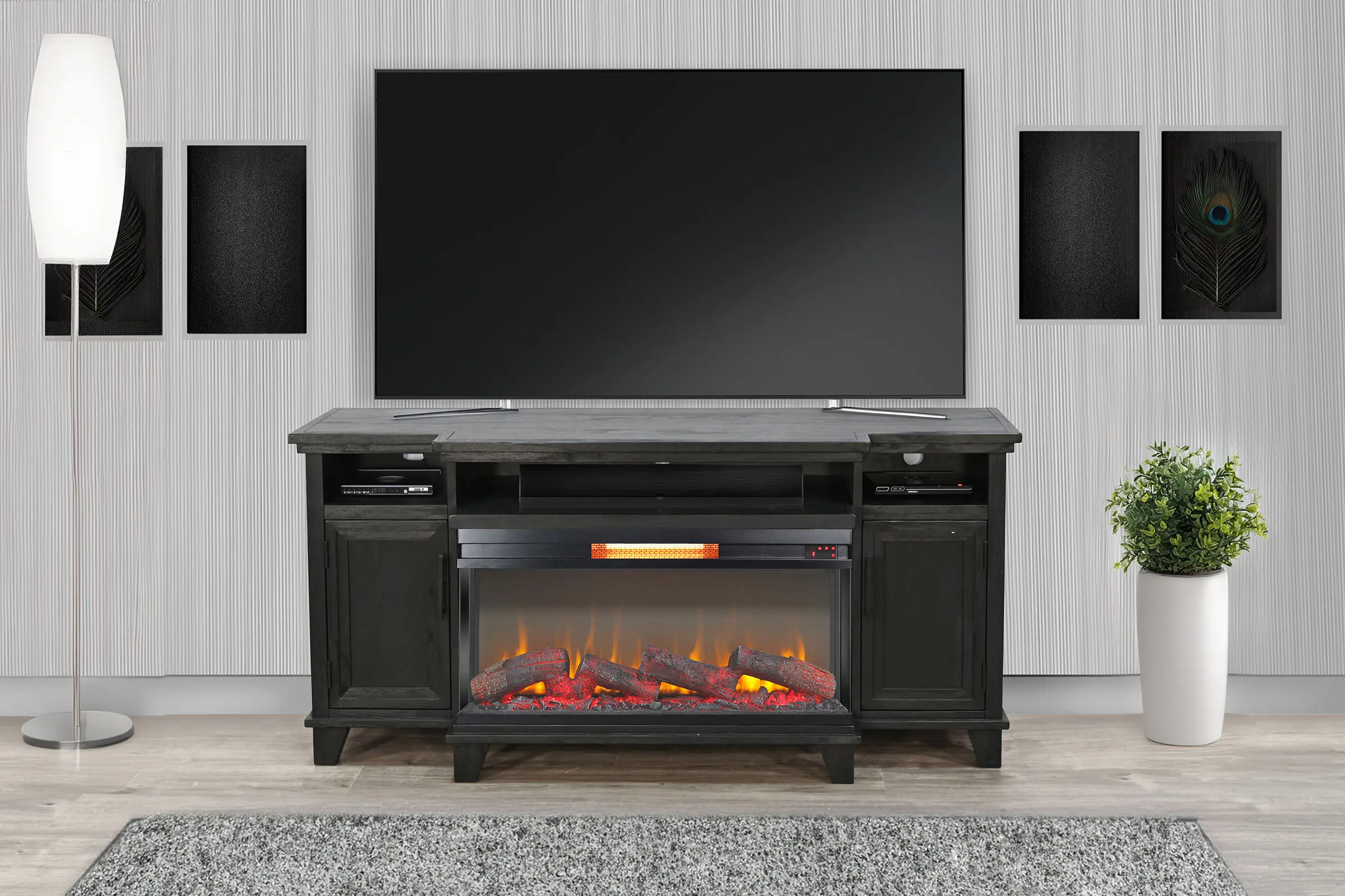 Adrian 66  Black Fireplace TV Stand-2