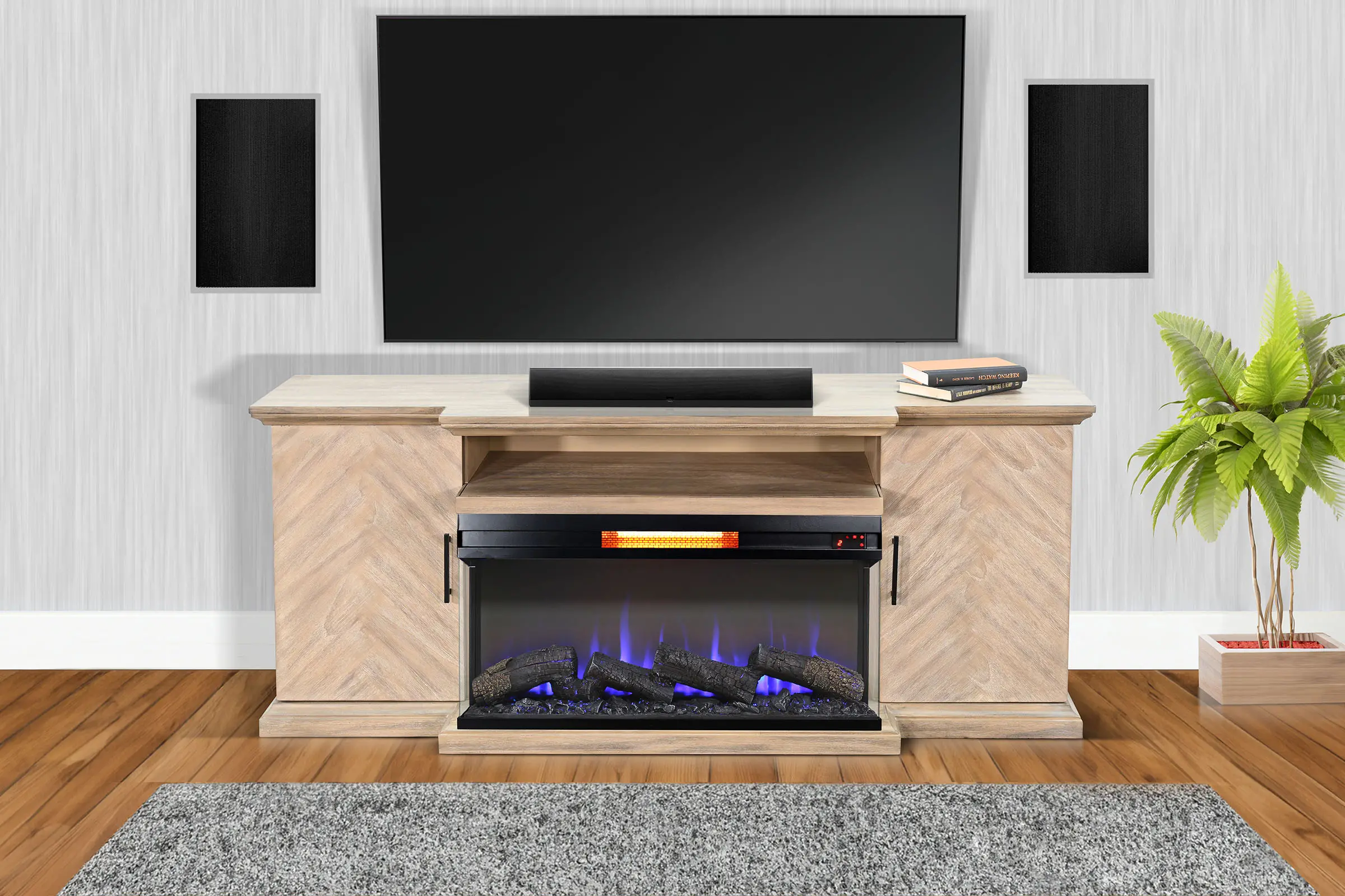 Maisons 72  Light Brown Fireplace TV Stand-2