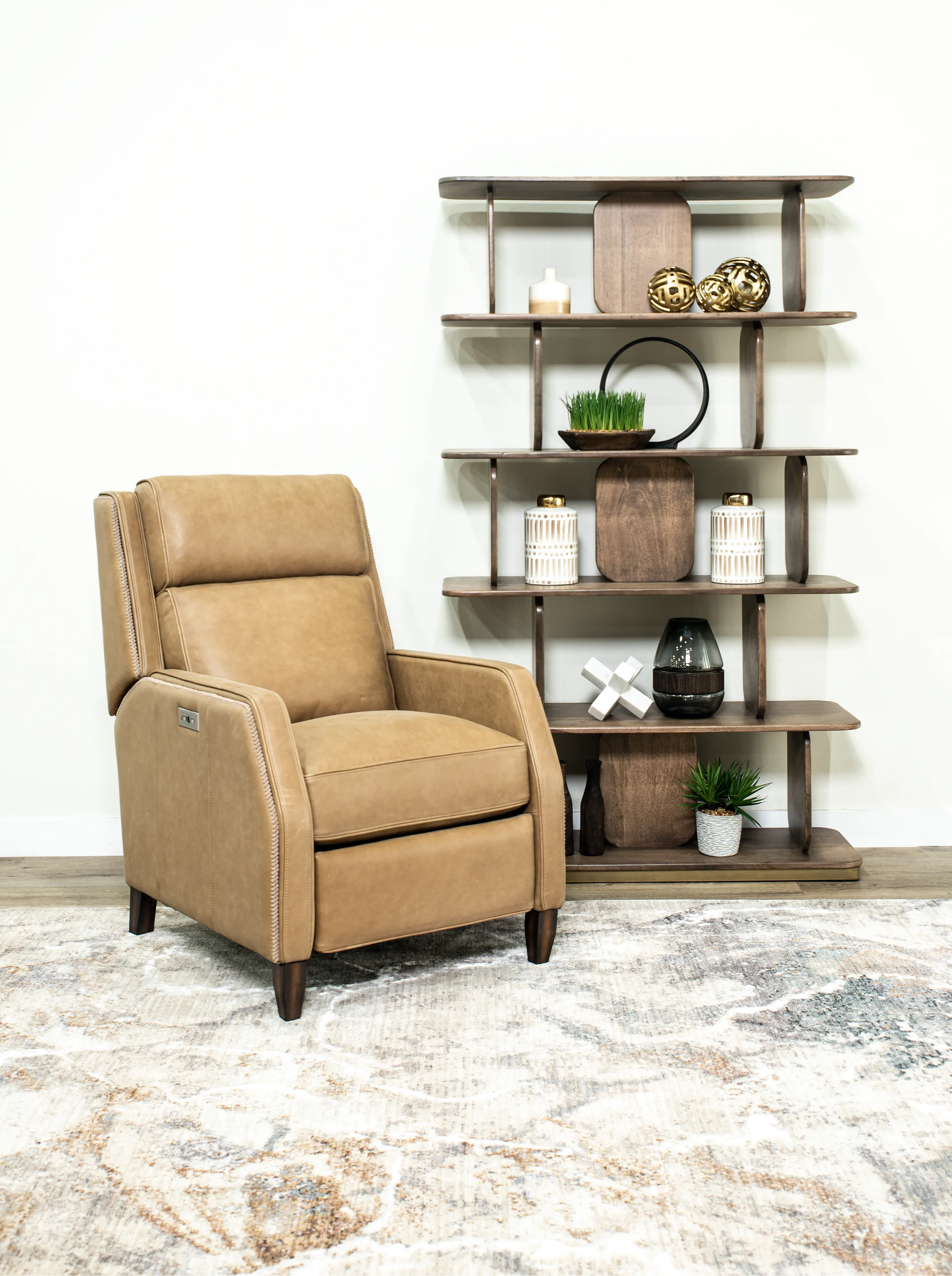 Bourbon Street Latte Light Brown Leather Power Recliner-2