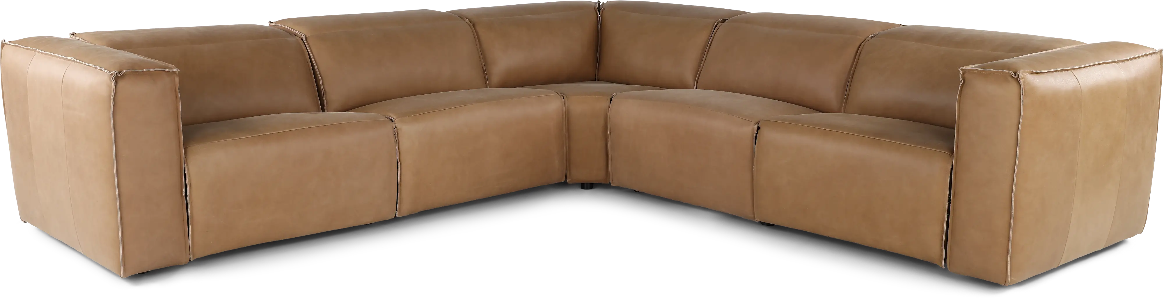 Okemo Latte Light Brown Leather 5 Piece Power Reclining Sectional-1