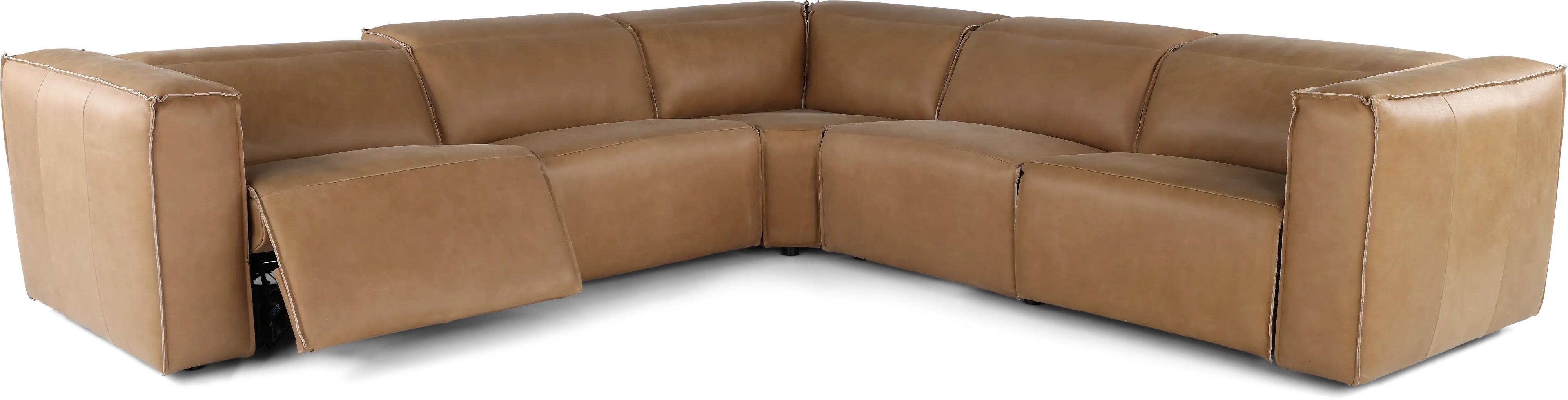 Okemo Latte Light Brown Leather 5 Piece Power Reclining Sectional-3