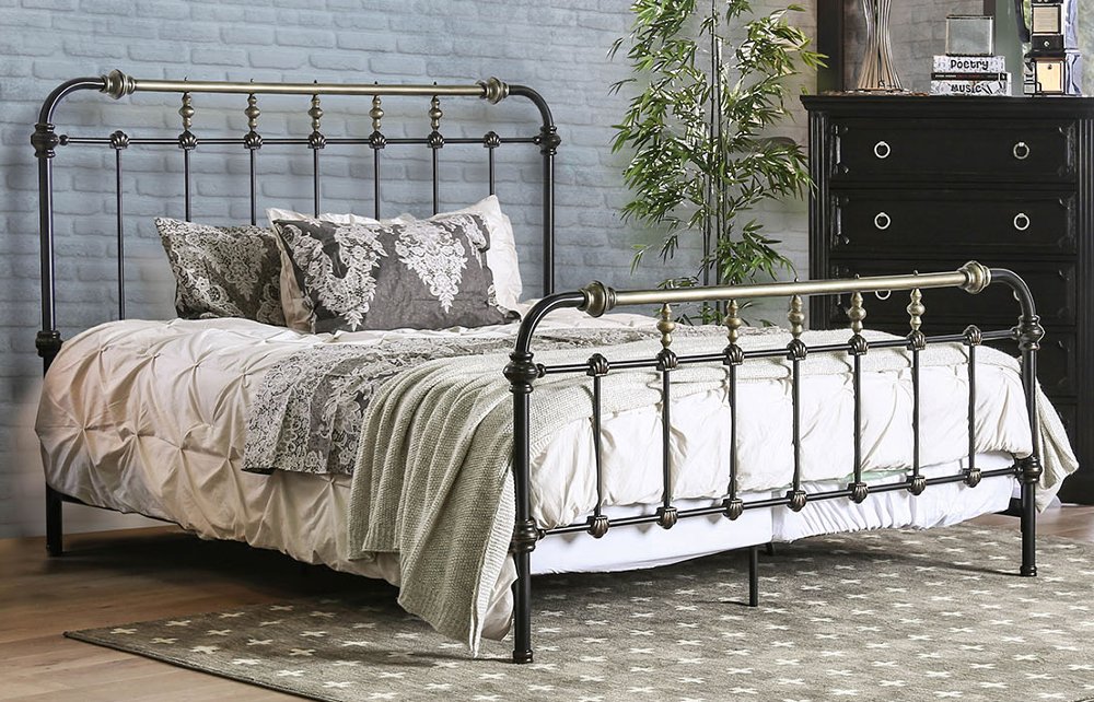 Riana Antique Black Queen Metal Bed