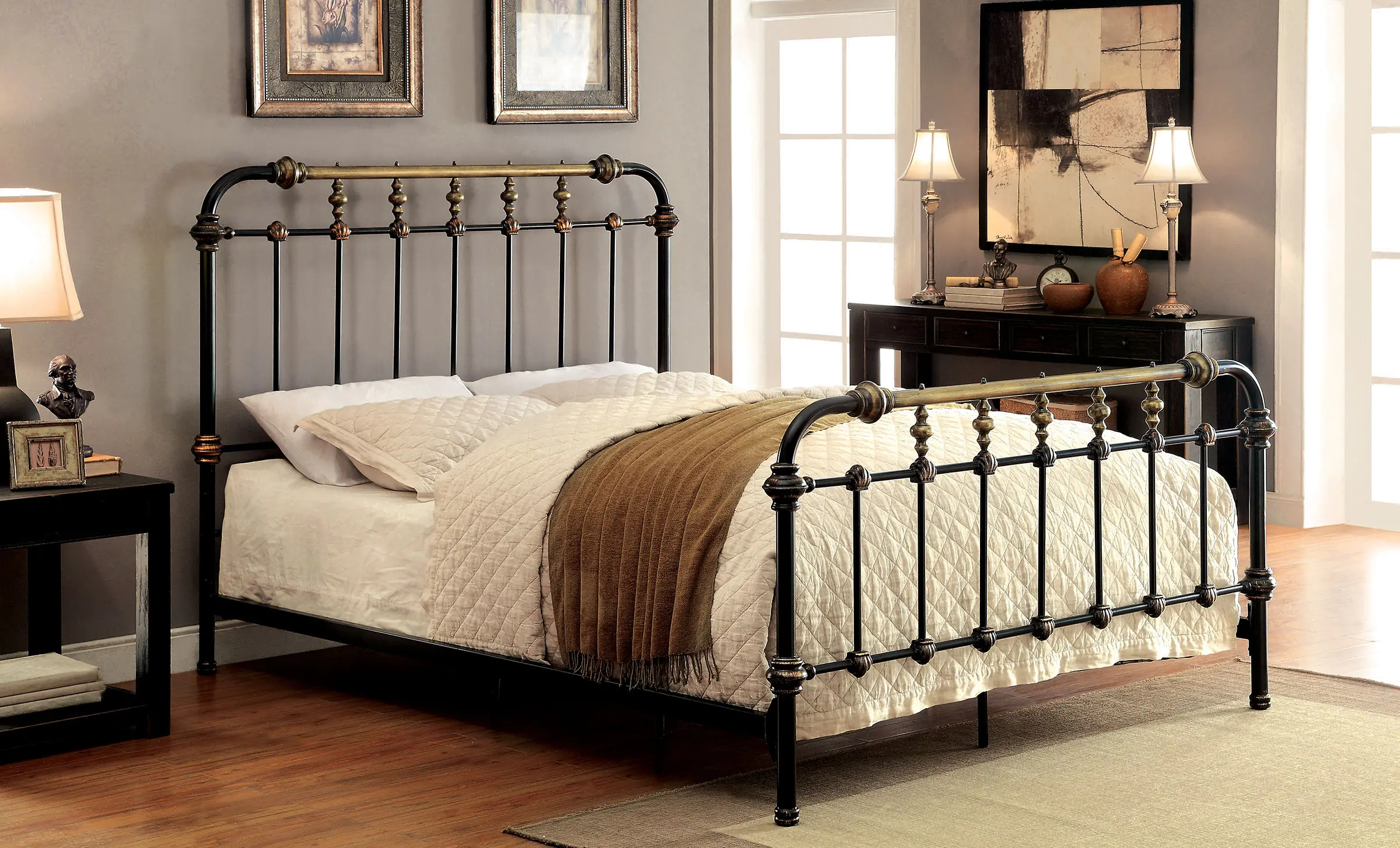 Riana Antique Black Twin Metal Bed-1