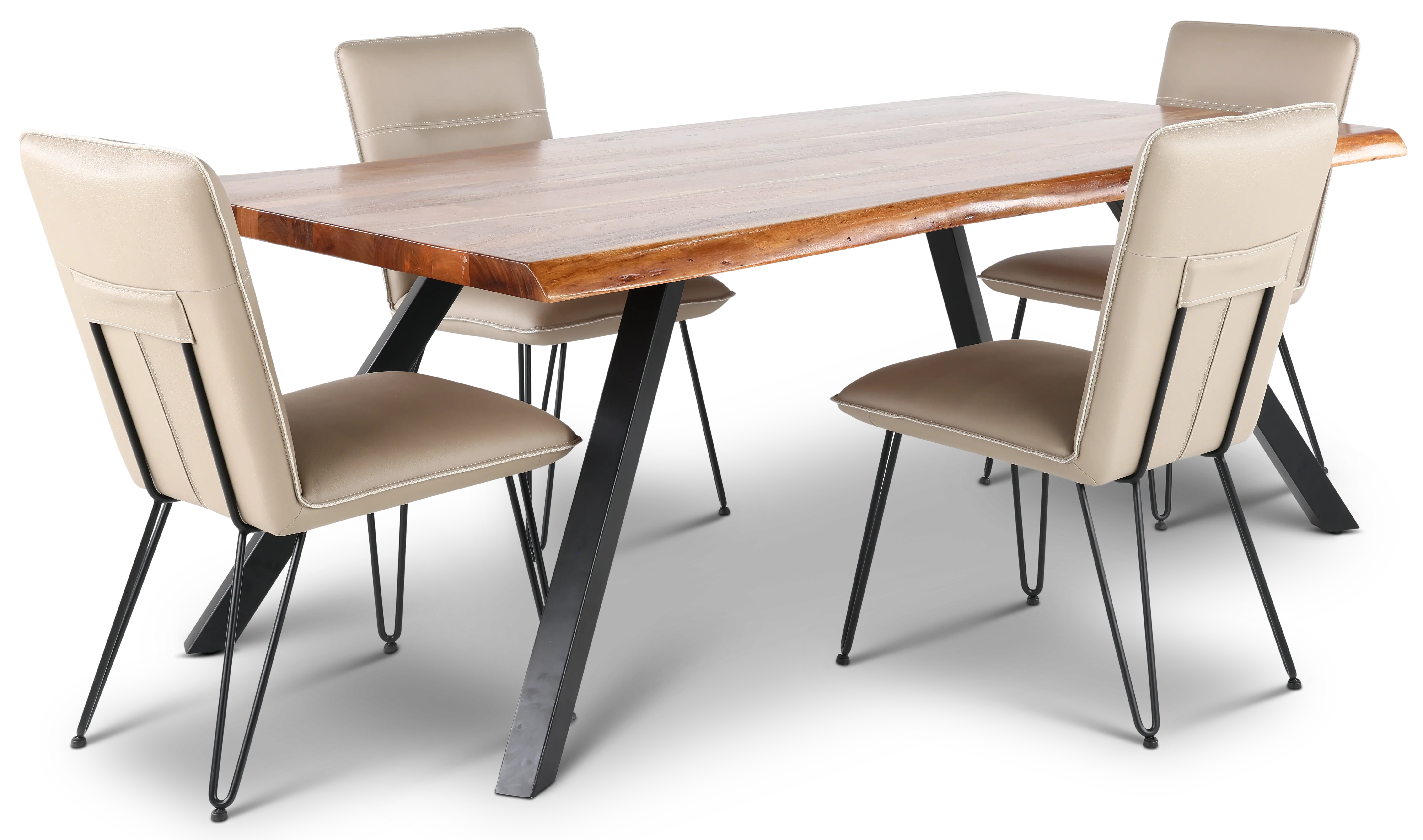 Reese Natural Acacia and Taupe 5 Piece Dining Set-1