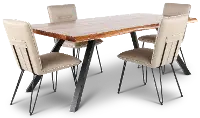 Reese Natural Acacia and Taupe 5 Piece Dining Set