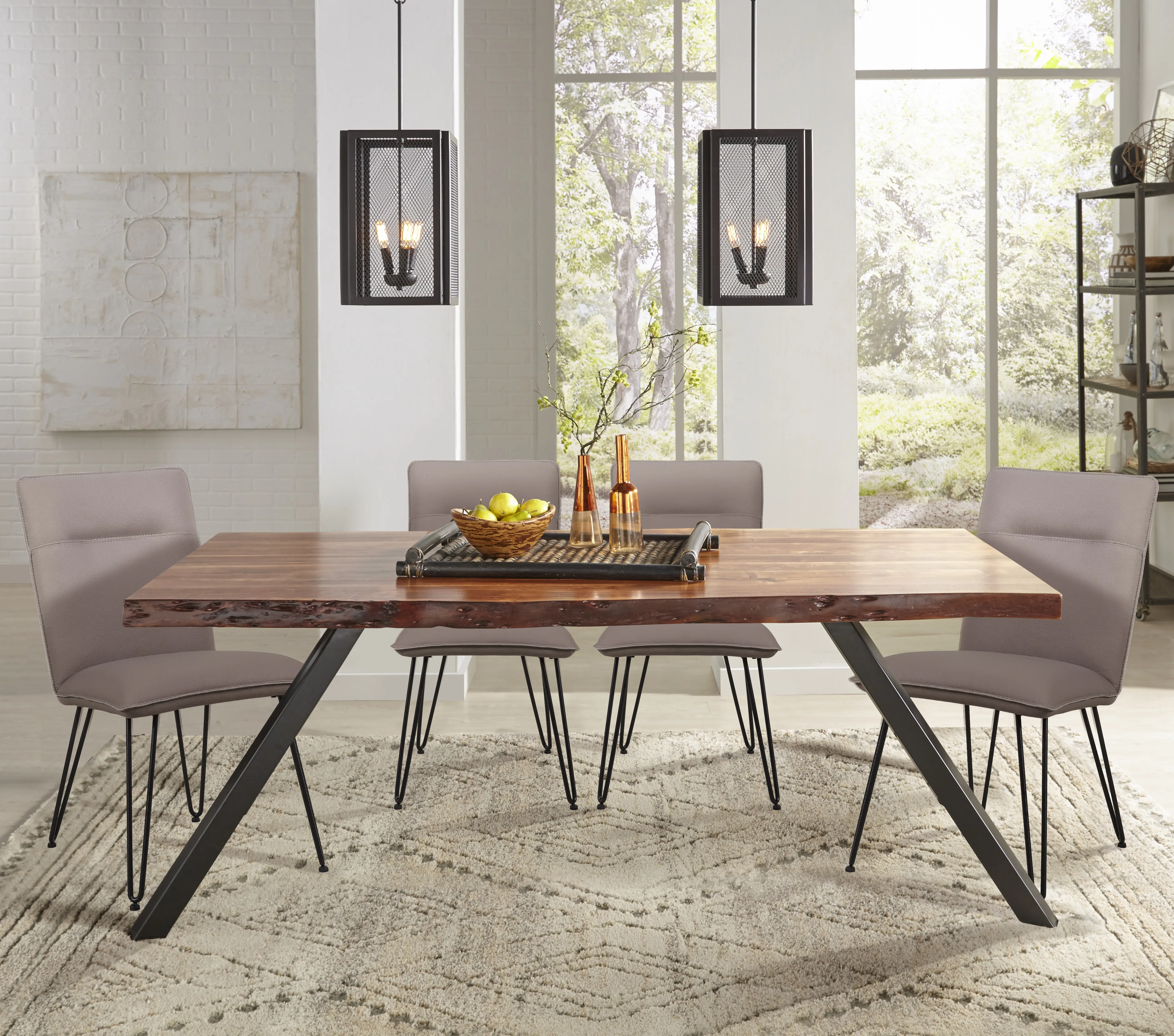 Reese Natural Acacia and Taupe 5 Piece Dining Set-2