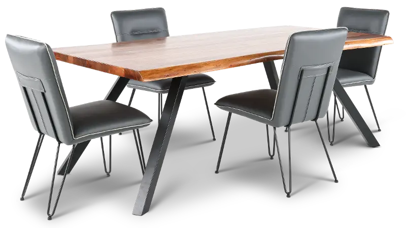 Reese Natural Acacia and Blue 5 Piece Dining Set