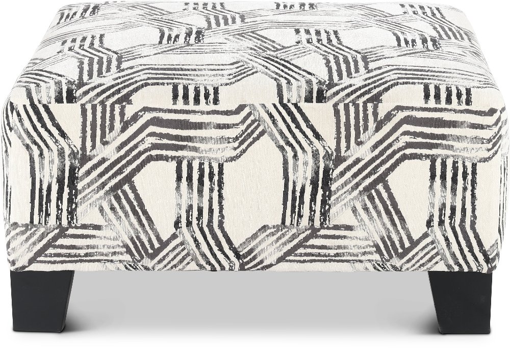 Fandango Slate Gray and White Ottoman