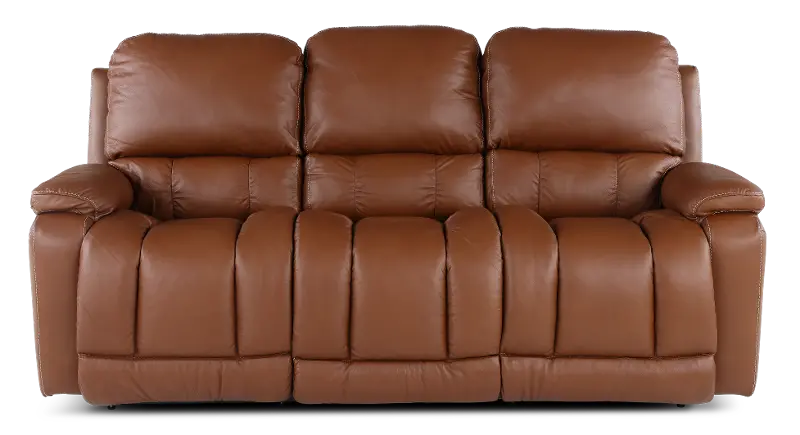 Greyson Caramel Power Reclining Sofa with Headrest and Lumbar