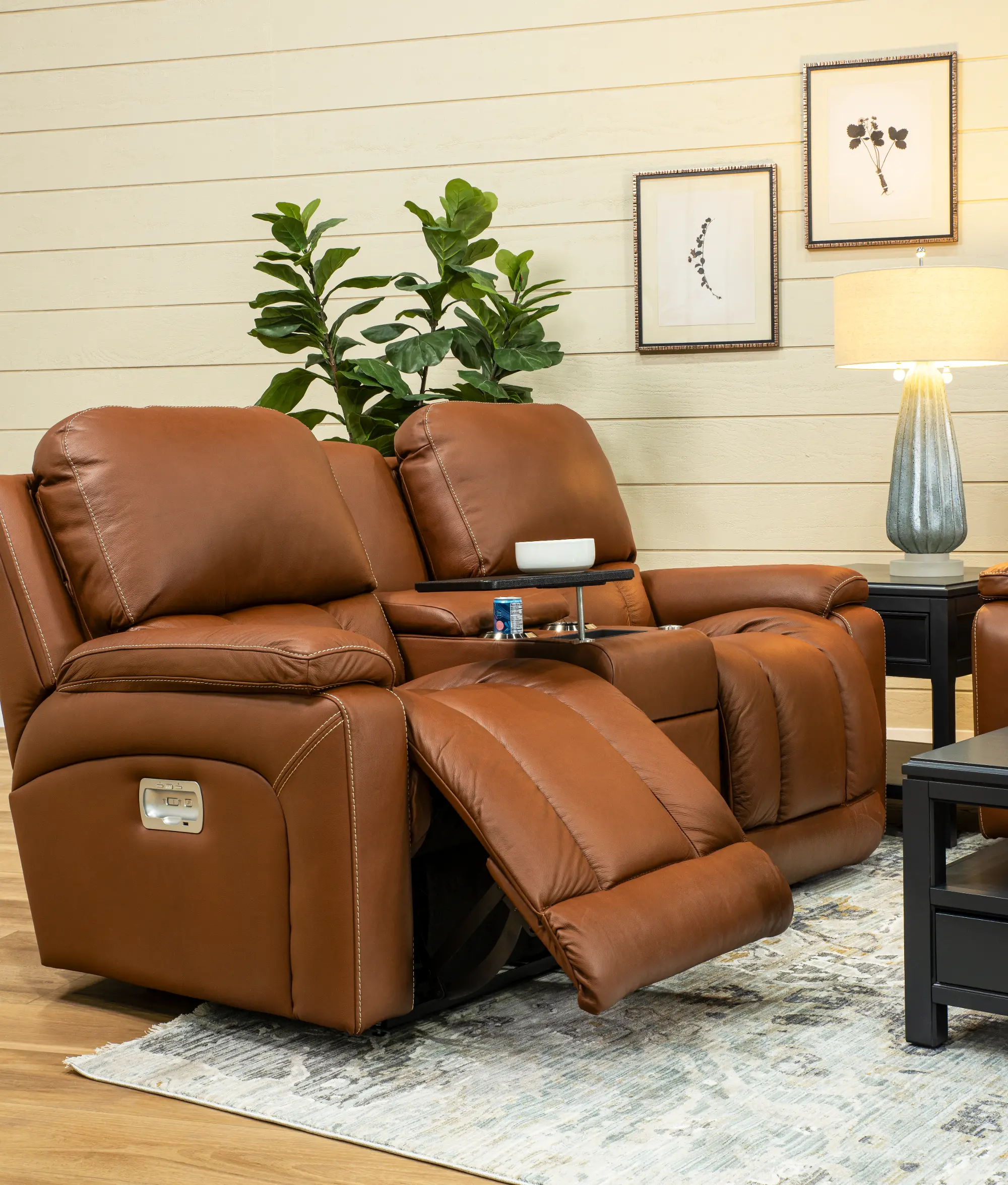 Greyson Caramel Power Reclining Loveseat with Headrest and Lumbar