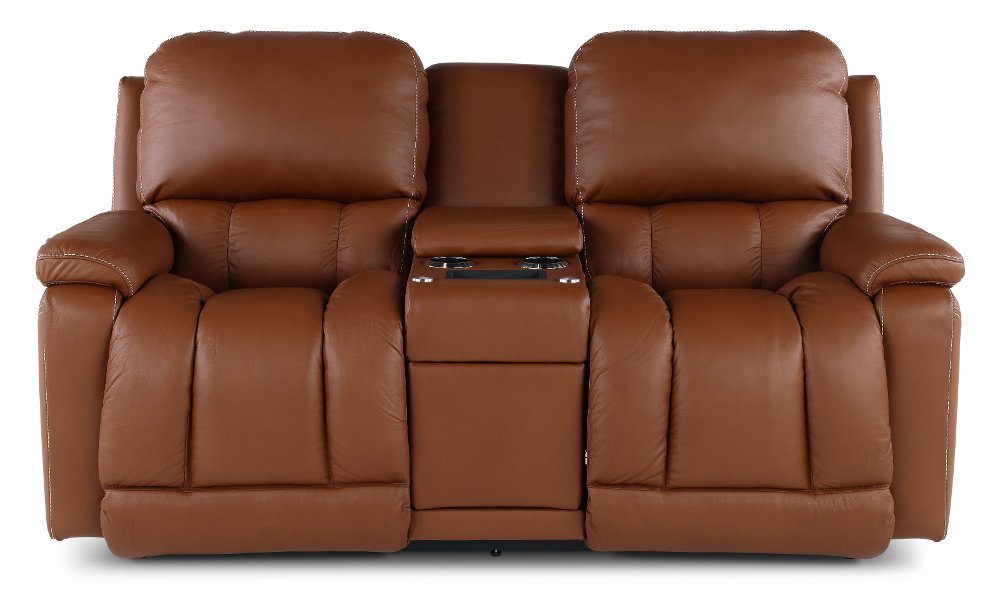 Greyson Caramel Power Reclining Loveseat with Headrest and Lumbar