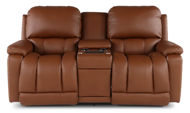 Greyson Caramel Power Reclining Loveseat with Headrest and Lumbar
