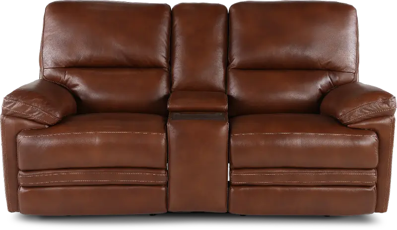 David Pecan Power Reclining Loveseat with Power Headrest and Lumbar