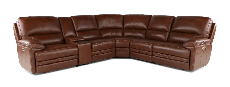 David Pecan 6-Piece Power Reclining Sectional with Power Headrest and Lumbar