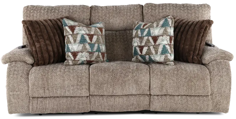 Joya Mushroom Tan Power Reclining Sofa with Heat and Massage