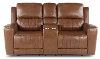 Pierce Caramel Brown Power Reclining Loveseat with Console