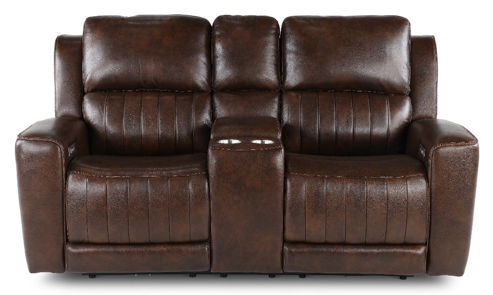 Pierce Chocolate Dark Brown Power Reclining Loveseat with Console