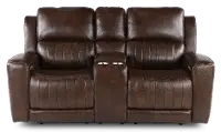 Pierce Chocolate Dark Brown Power Reclining Loveseat with Console