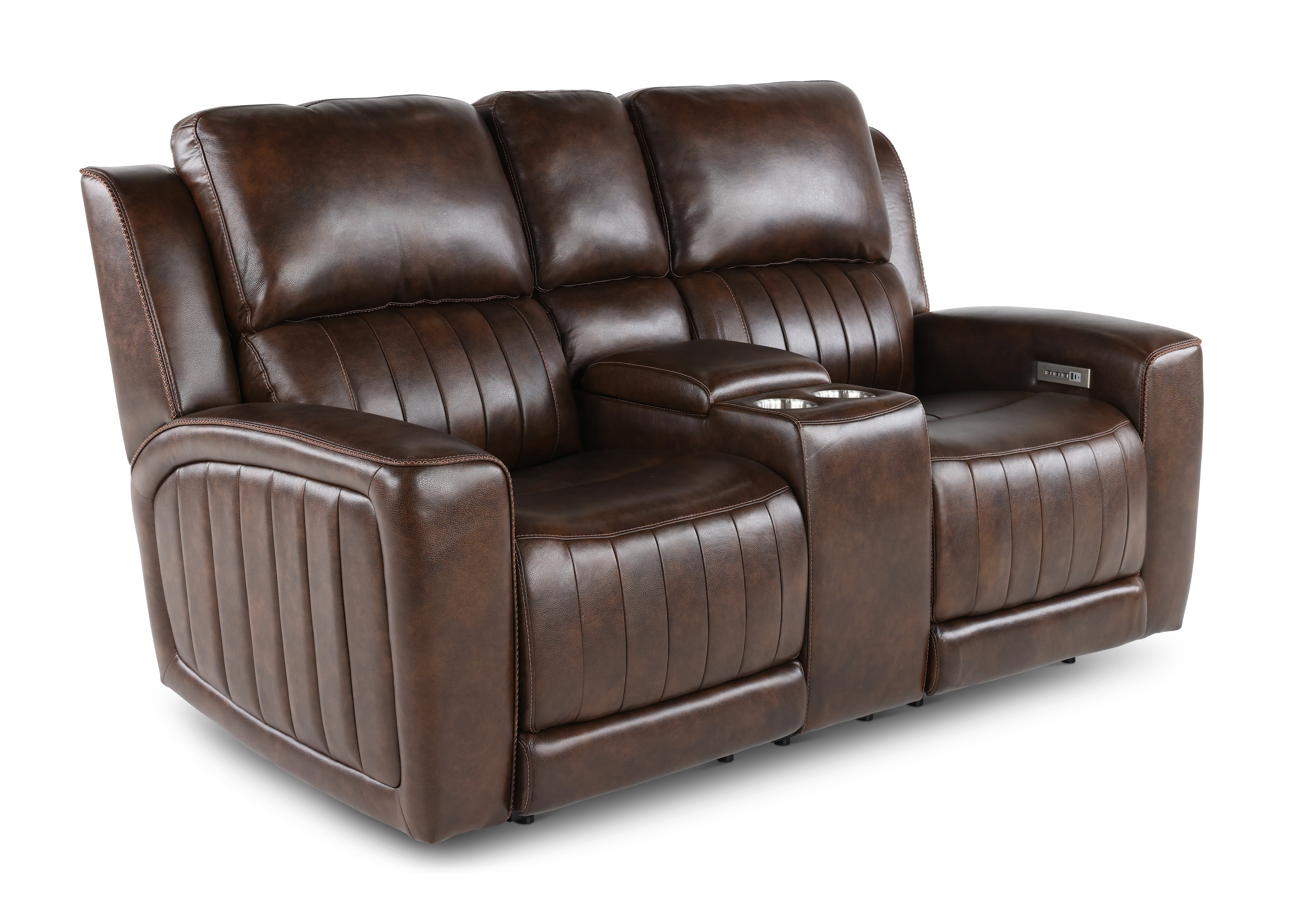 Pierce Chocolate Dark Brown Power Reclining Loveseat with Console-4