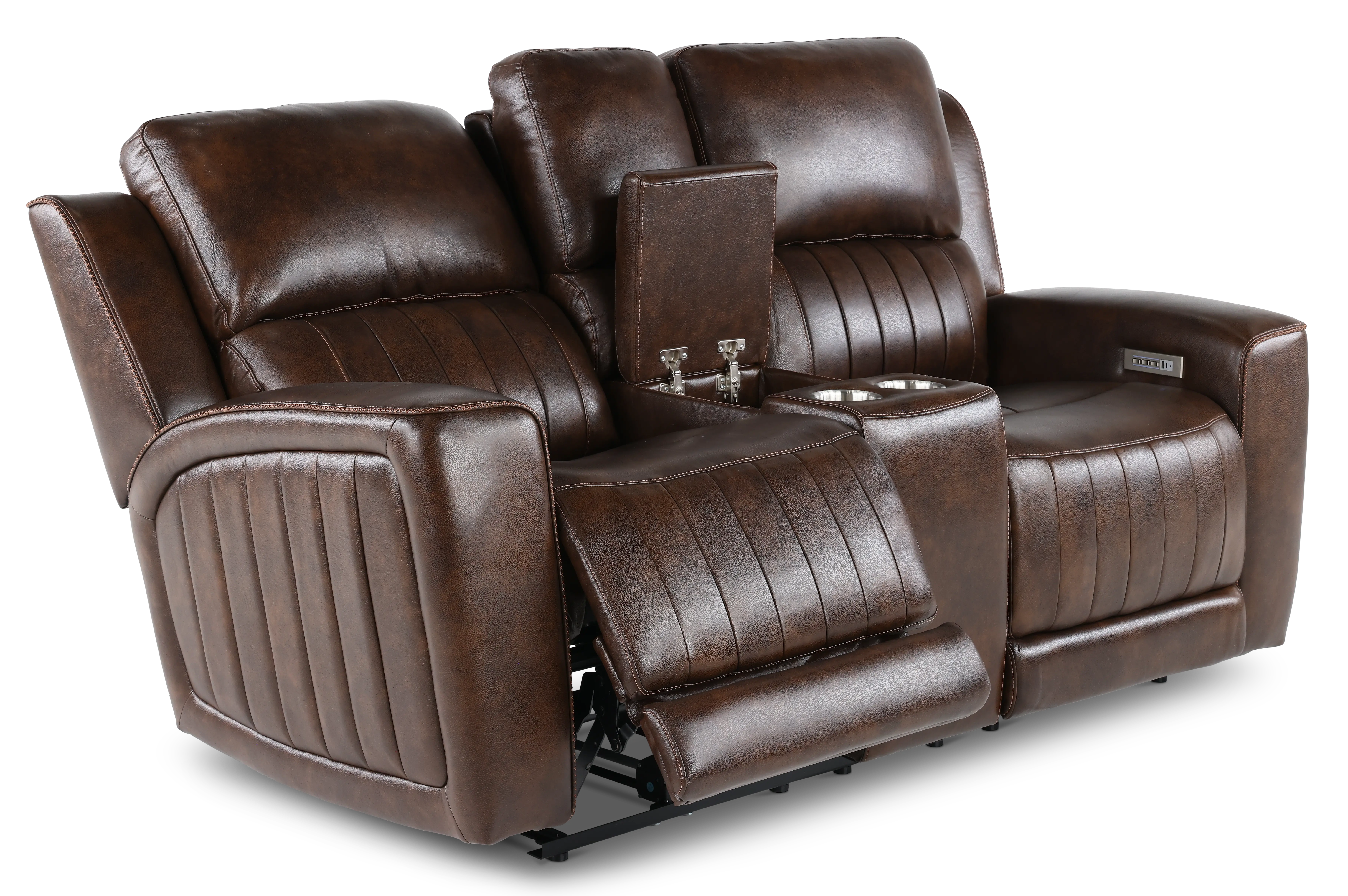Pierce Chocolate Dark Brown Power Reclining Loveseat with Console-5