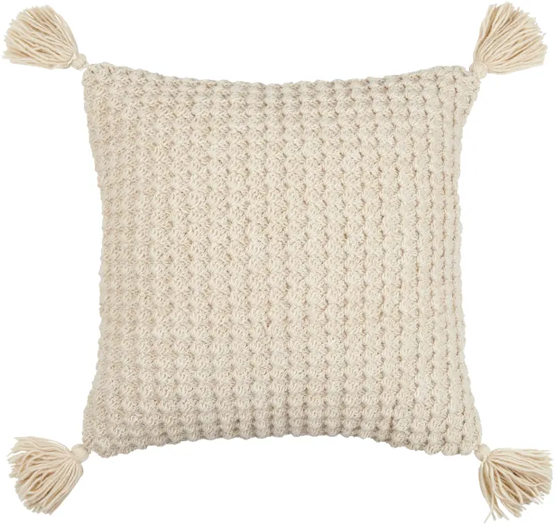 Beige Crochet and Wool Accent Pillow