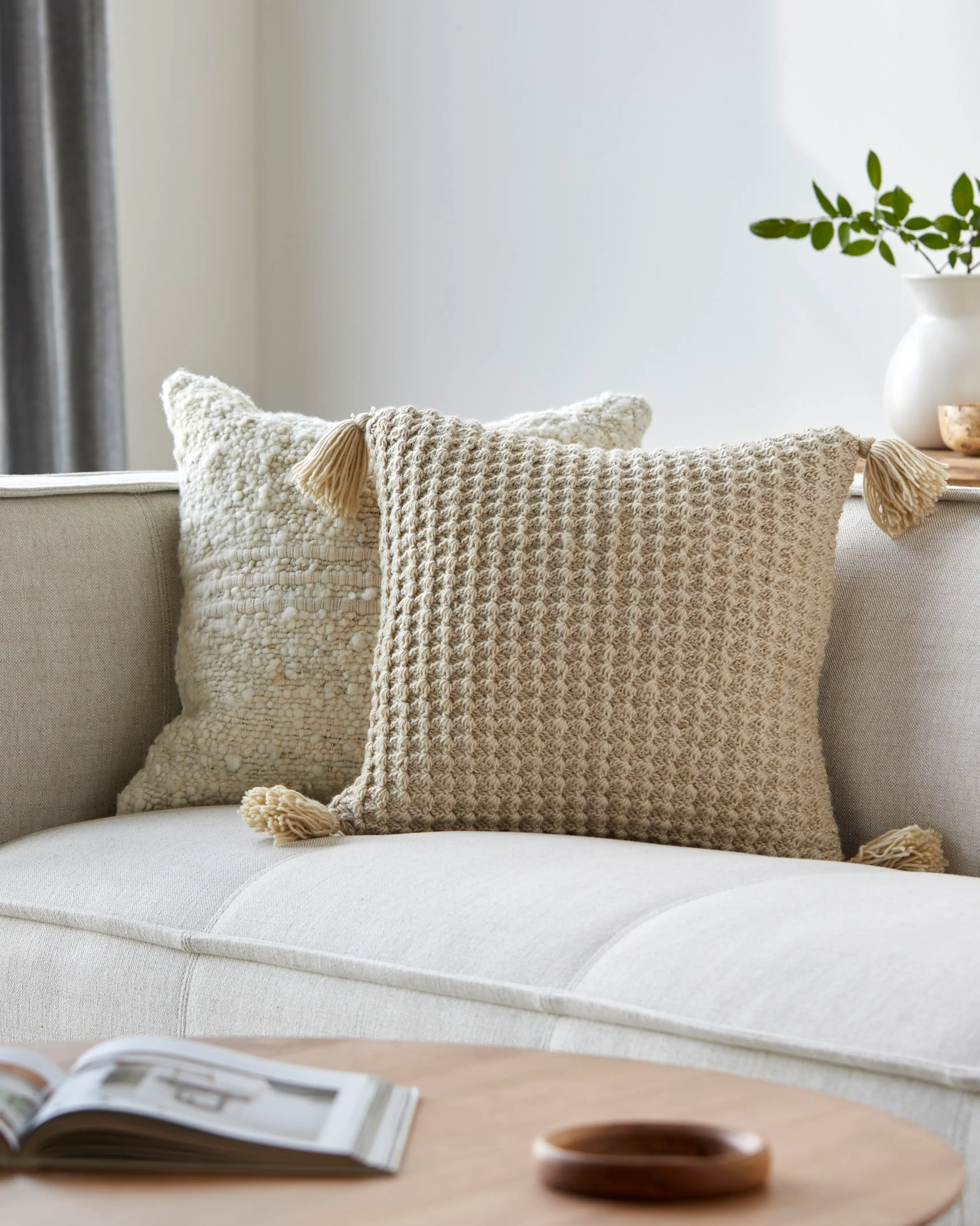 MKO015-2020P Beige Crochet and Wool Accent Pillow-2
