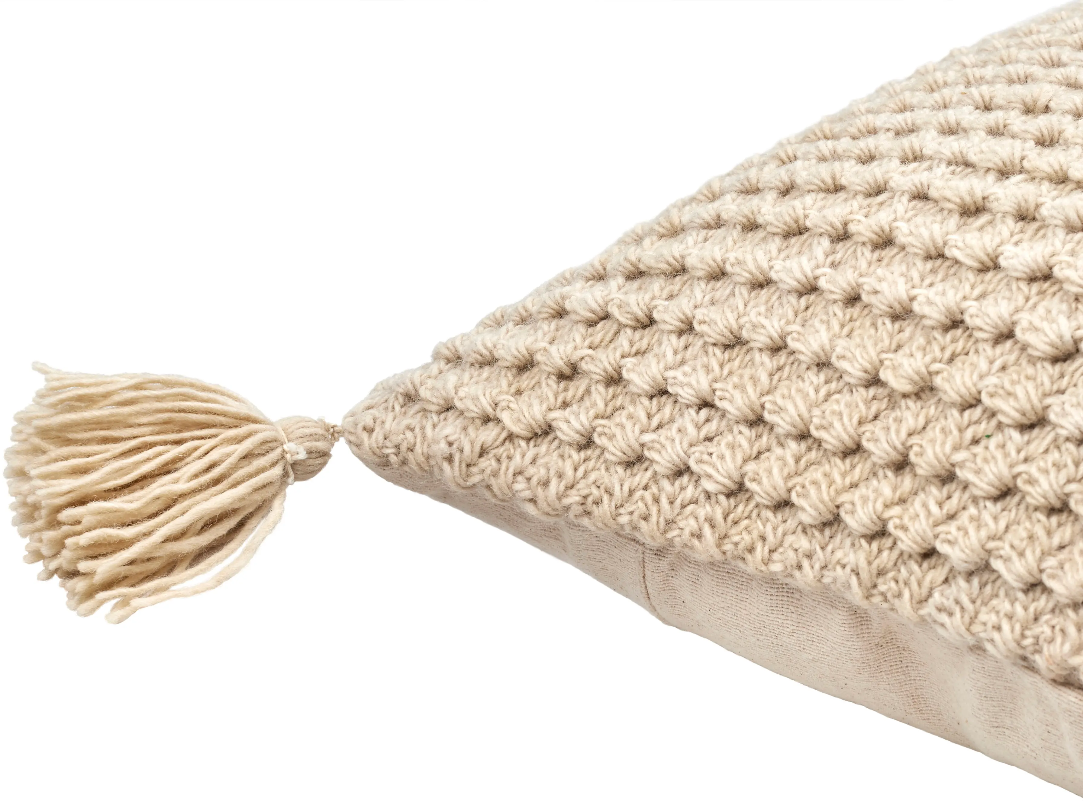 MKO015-2020P Beige Crochet and Wool Accent Pillow-5