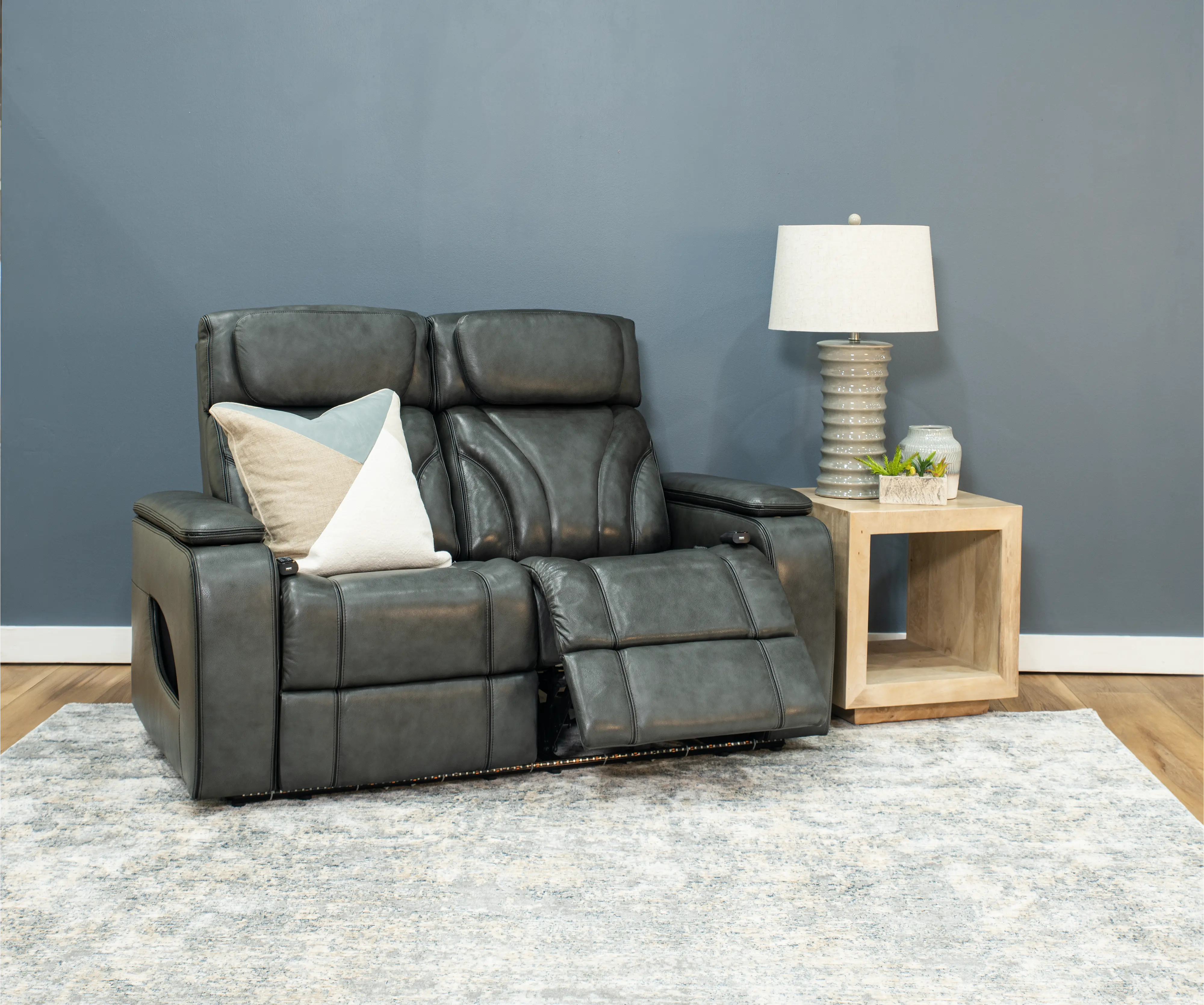 Arya Gray Power Reclining Loveseat with Power Headrests and Massage-2