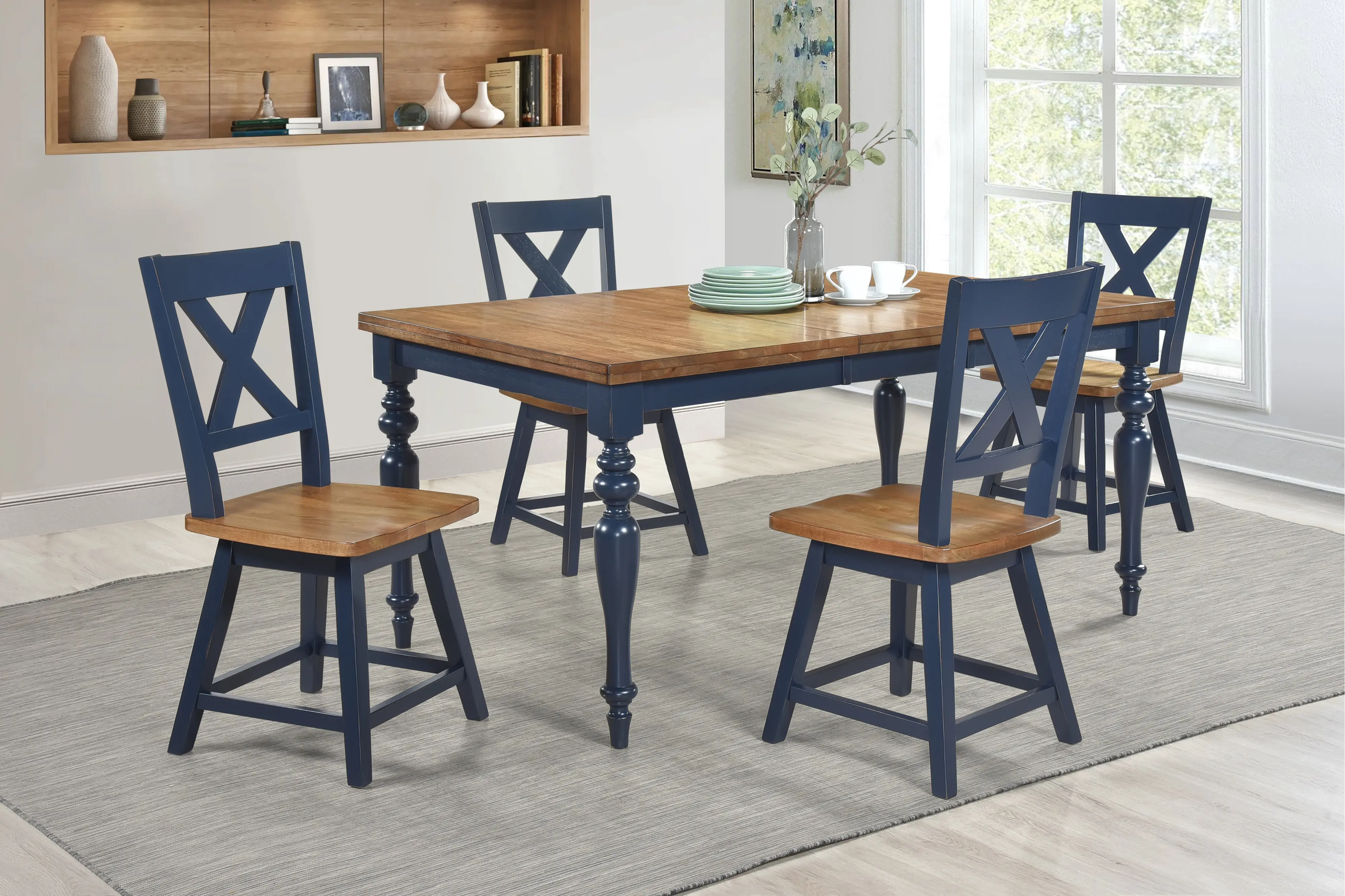 Carmen Oak and Blue Dining Table-2