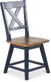 Carmen Oak and Blue Swivel Dining Chair