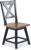 Carmen Oak and Blue Swivel Dining Chair