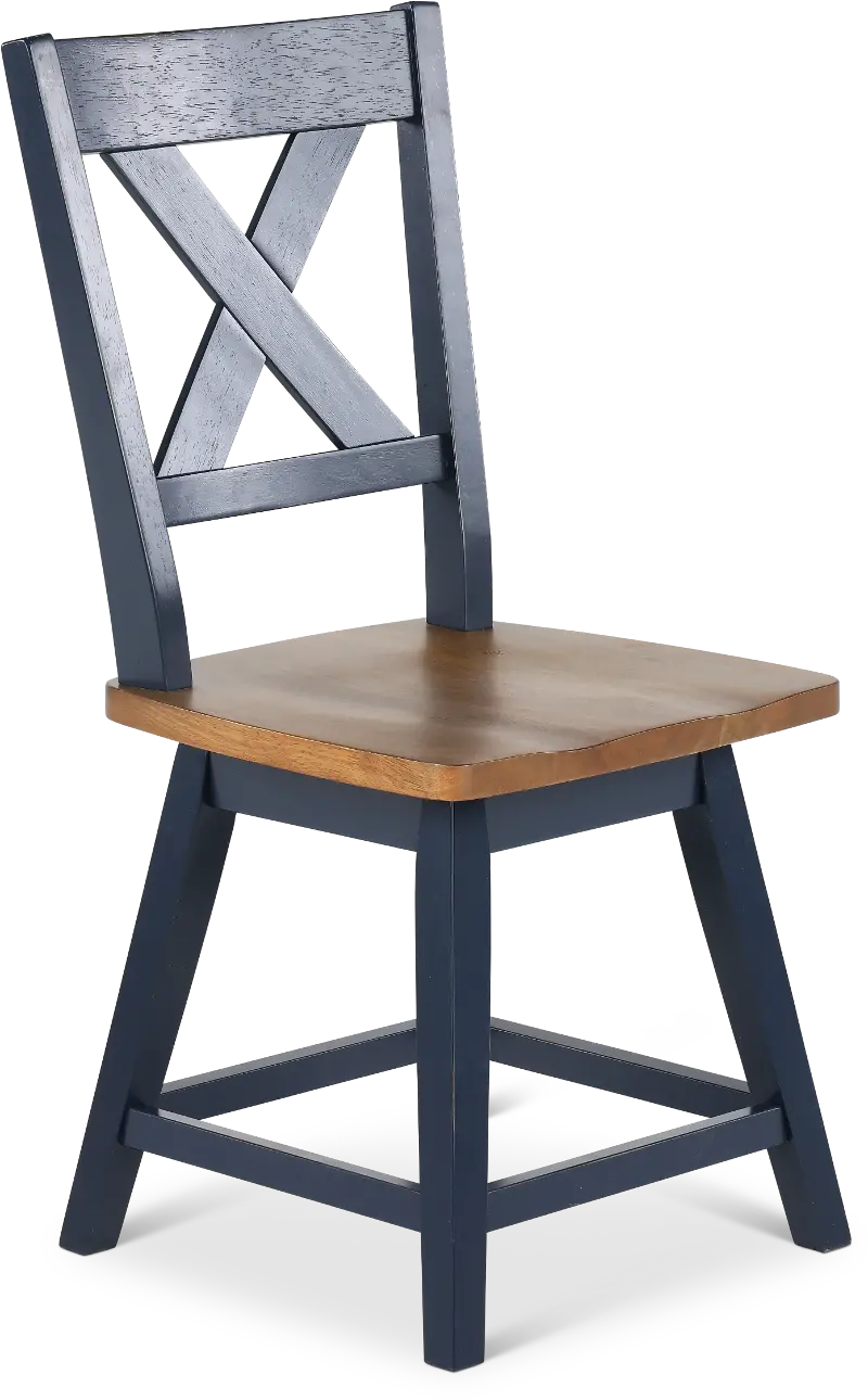Carmen Oak and Blue Swivel Dining Chair