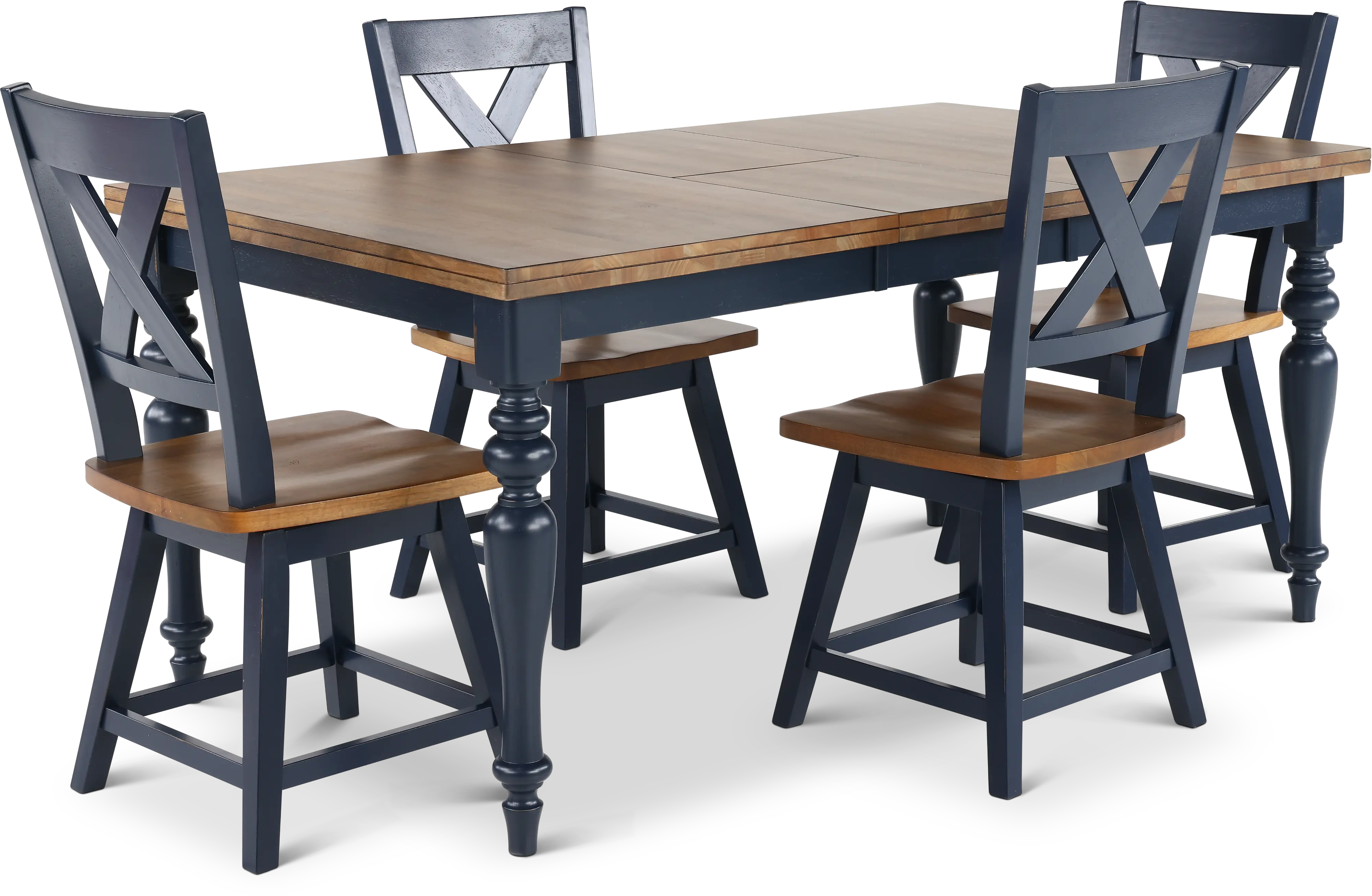 Carmen Oak and Blue 5 Piece Dining Set-1