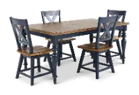 Carmen Oak and Blue 5-Piece Dining Set