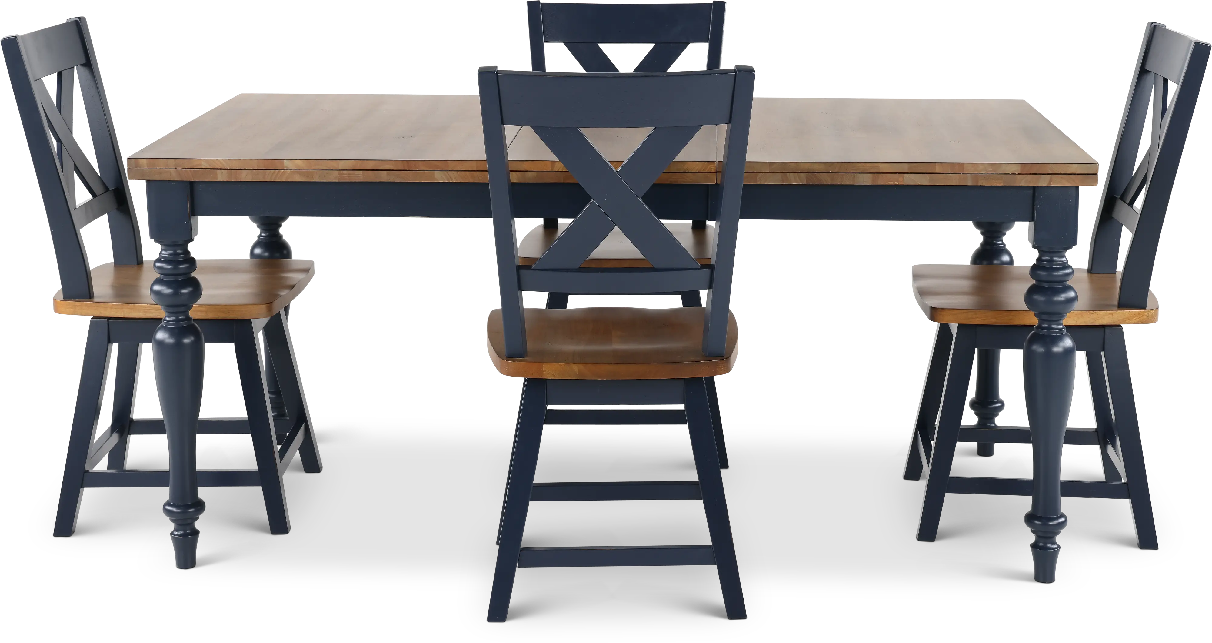 Carmen Oak and Blue 5 Piece Dining Set-4