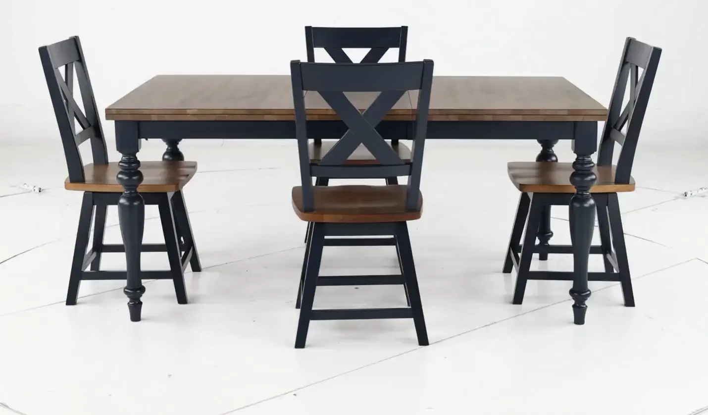 Carmen Oak and Blue 5 Piece Dining Set-5