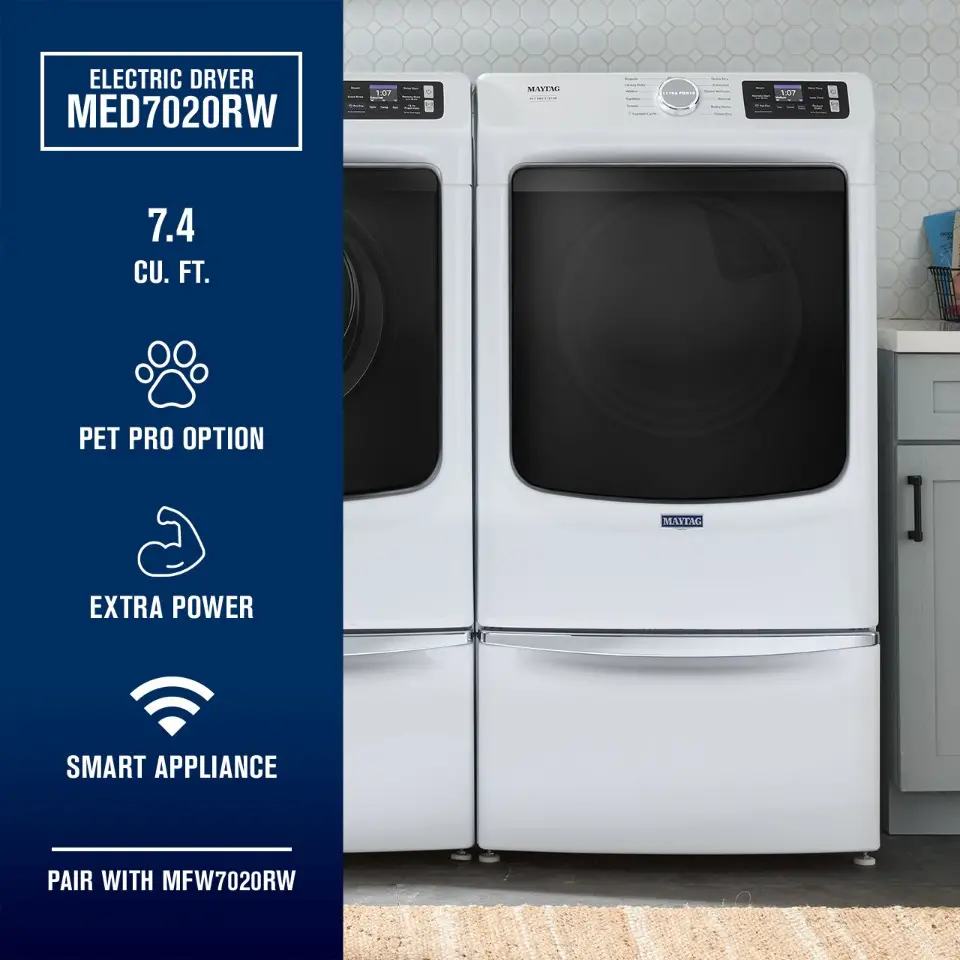 MED7020RW Maytag 7.4 Cu Ft Smart Pet Pro Electric Dryer - White-4